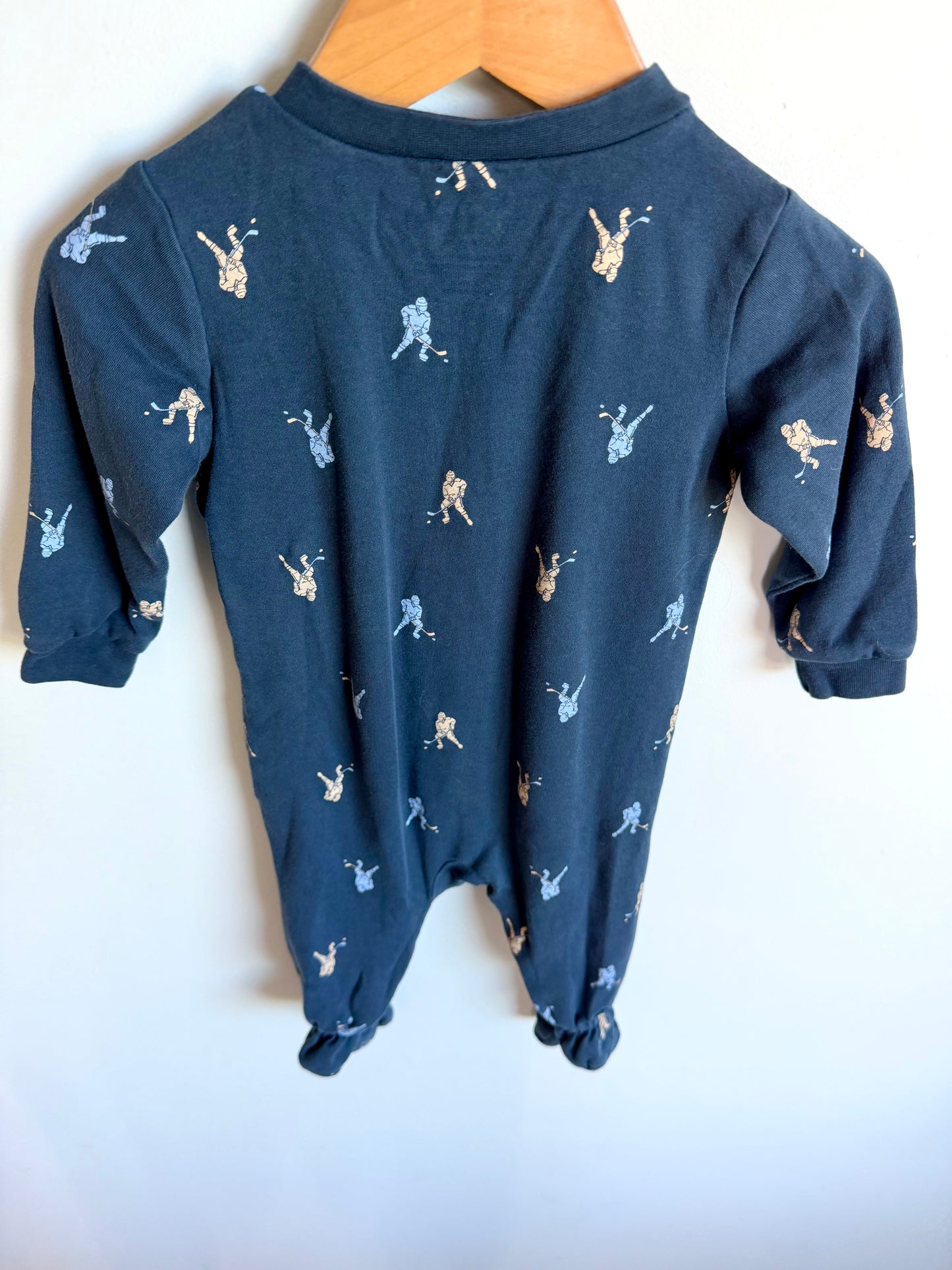 Organic Cotton Navy Hockey Sleeper / 9m