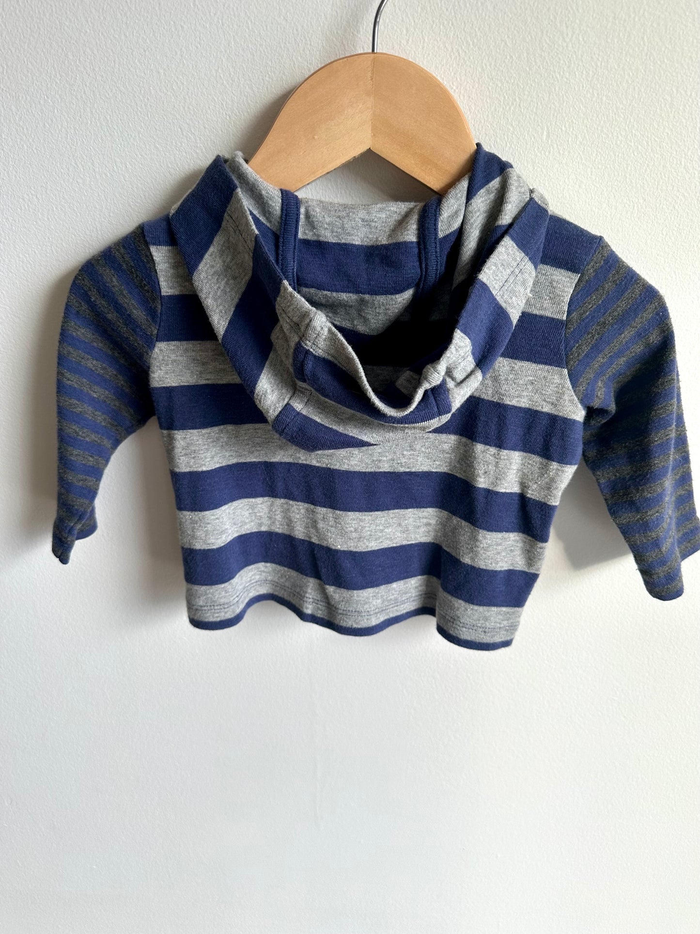 Grey Blue Stripe Hood Top / 3-6m