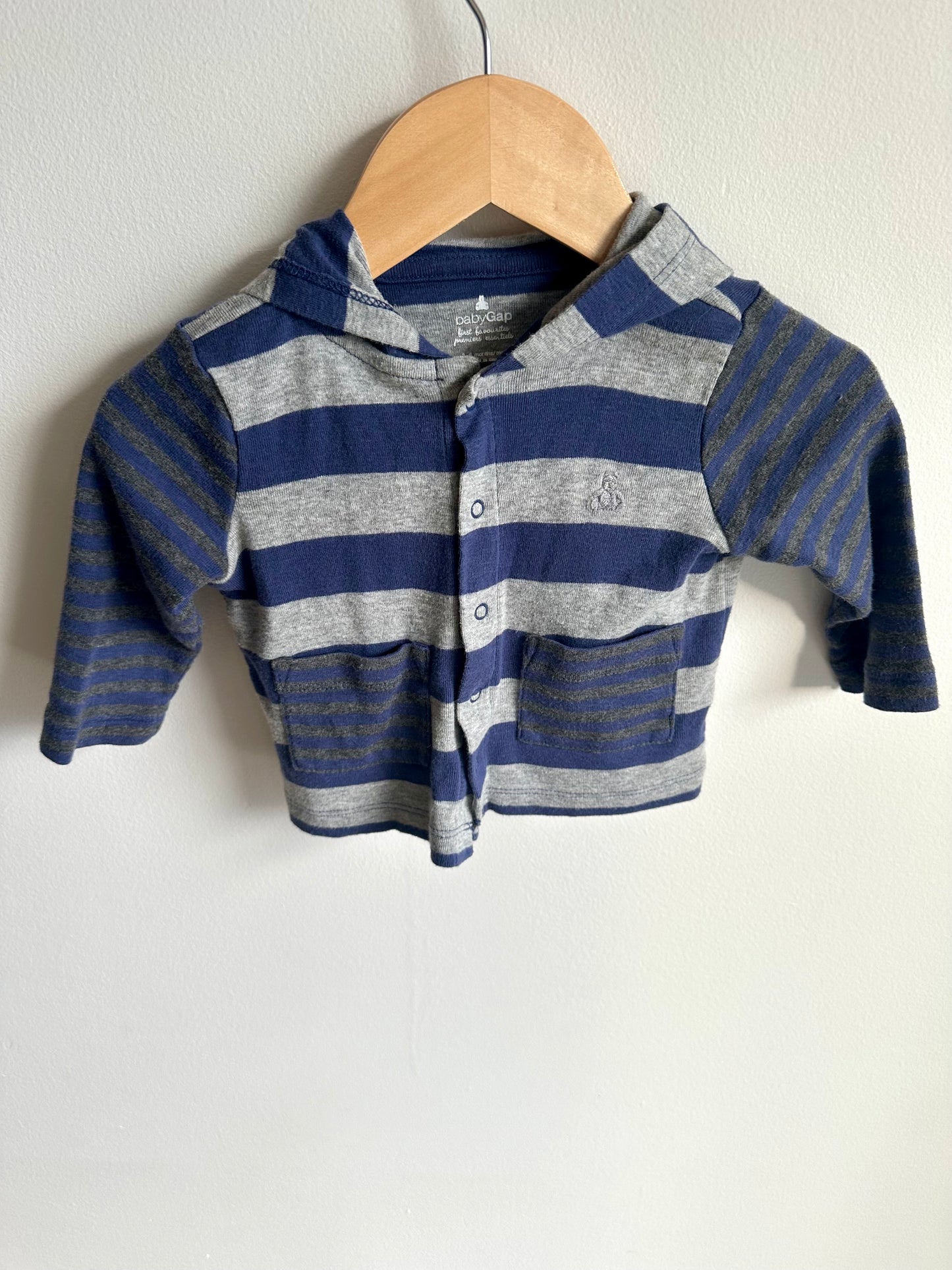 Grey Blue Stripe Hood Top / 3-6m