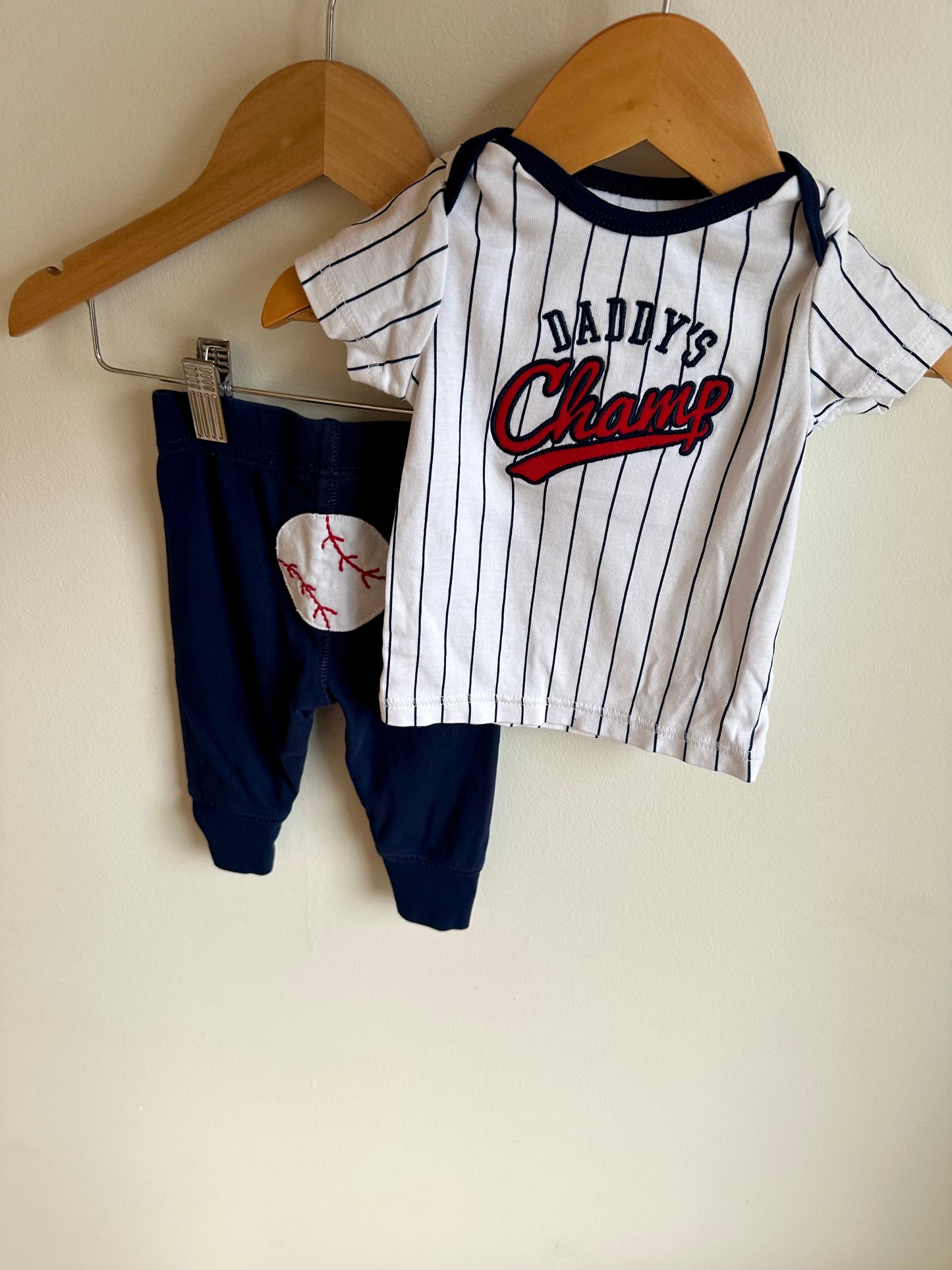 Daddy's Champ Tee + Blue Pants Set / 3-6m