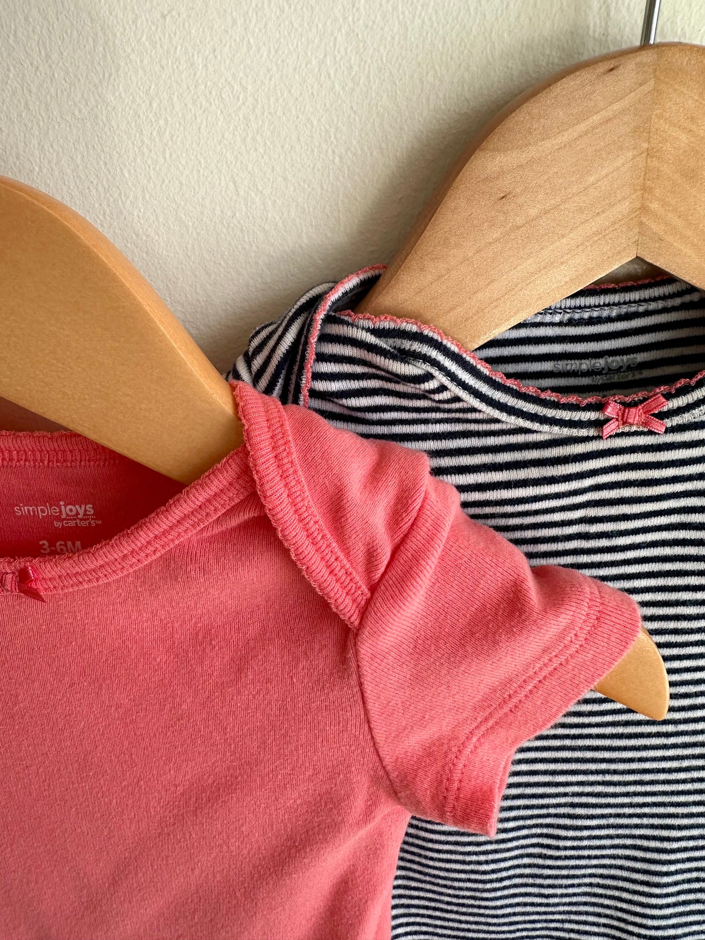 Set of 2 Bow Bodysuits- Pink + Striped / 3-6m