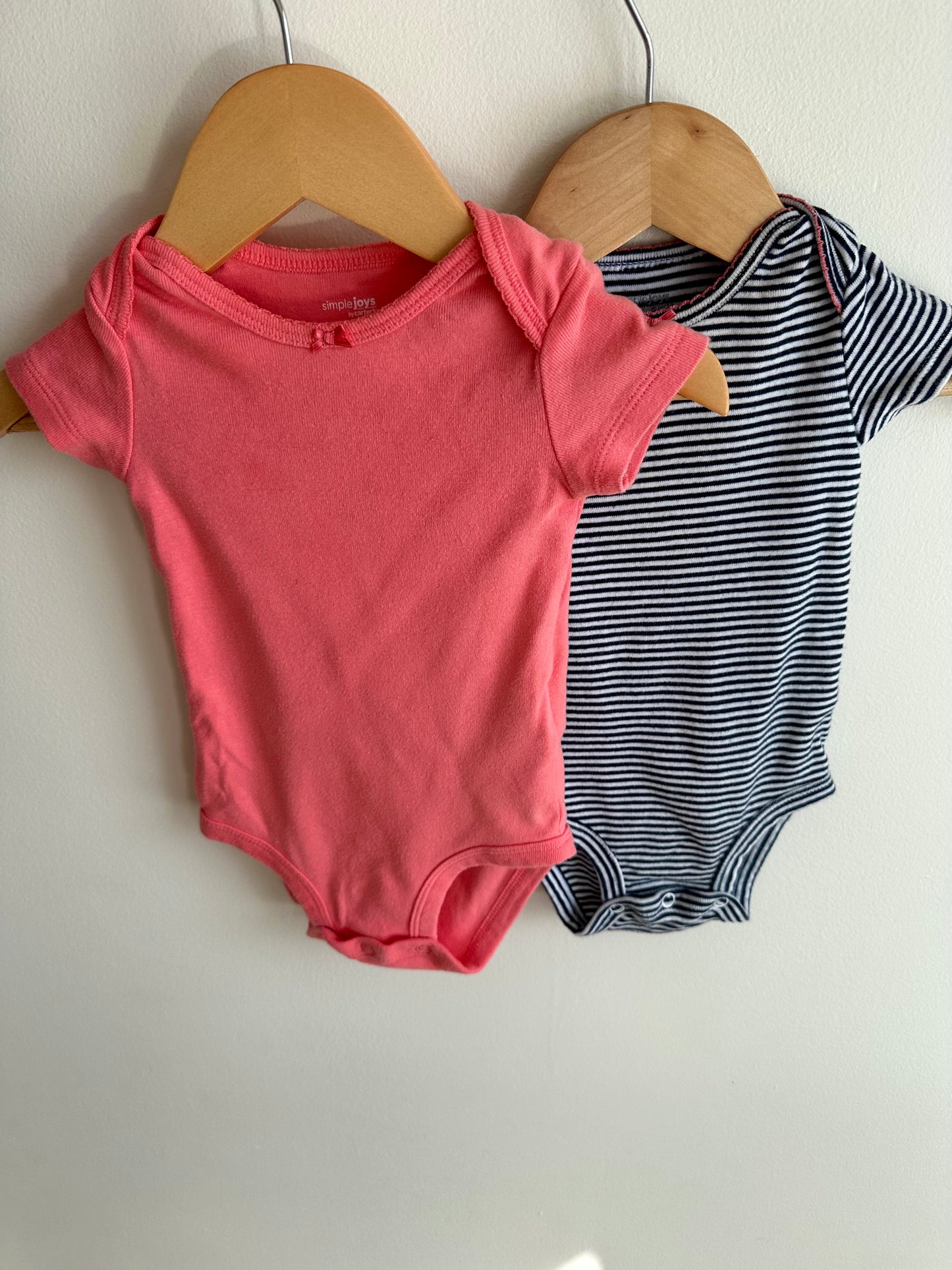 Set of 2 Bow Bodysuits- Pink + Striped / 3-6m
