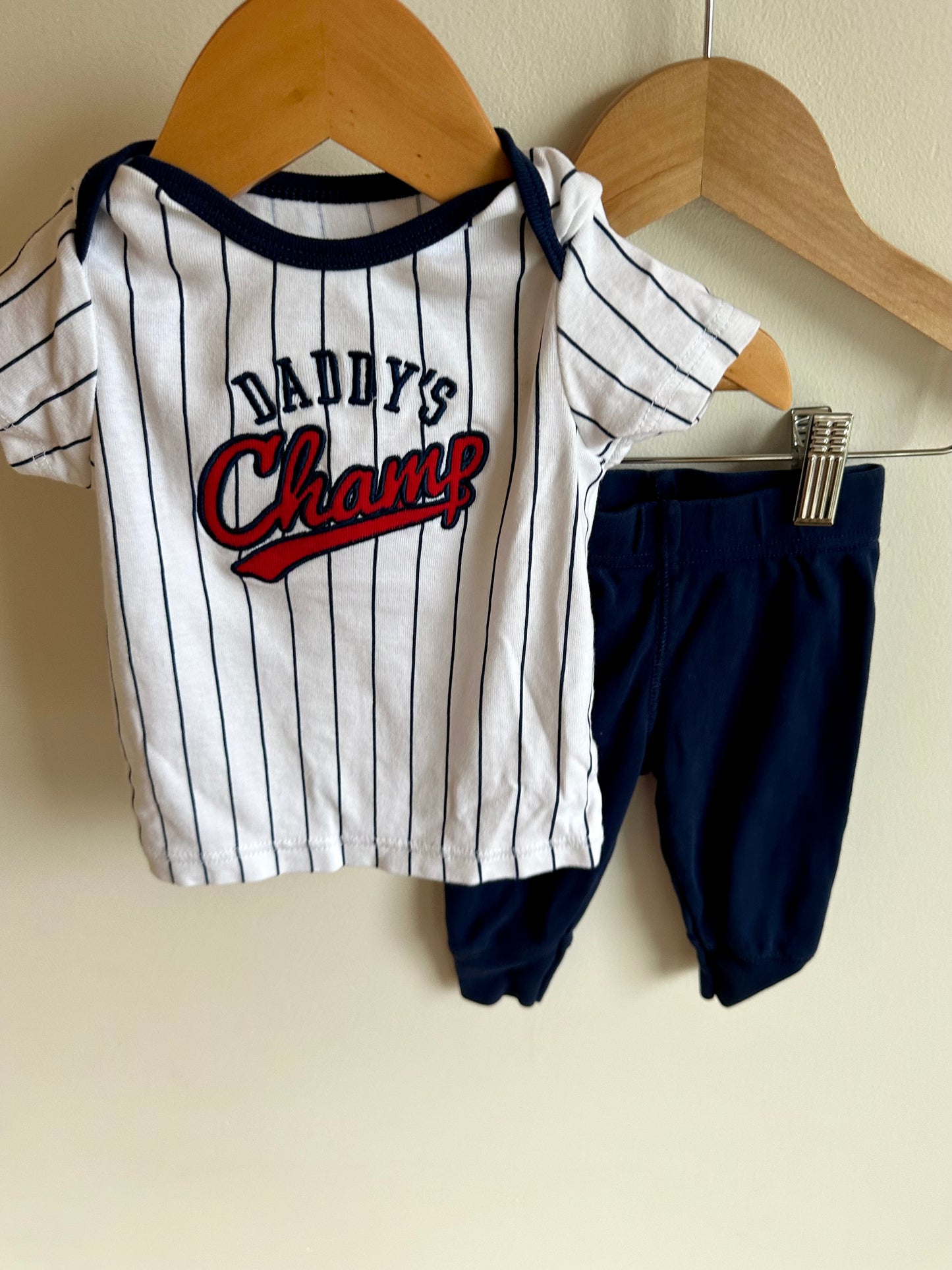 Daddy's Champ Tee + Blue Pants Set / 3-6m