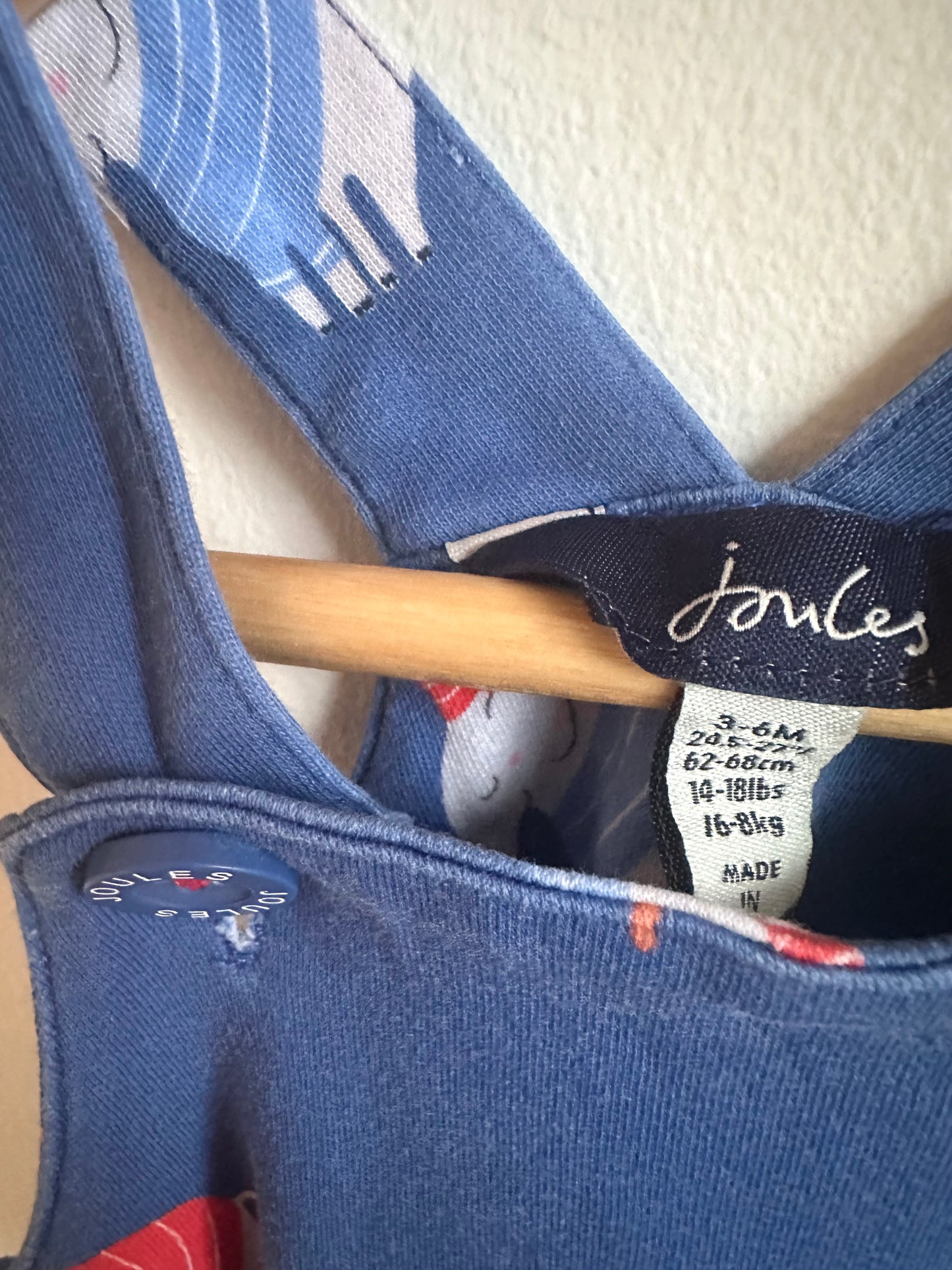 Joules Blue Animal Overall Jumpsuit / 3-6m