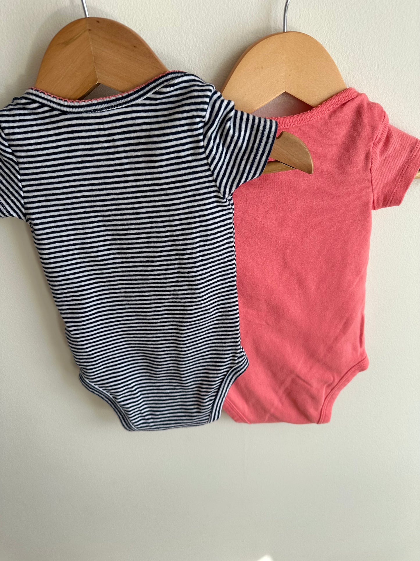 Set of 2 Bow Bodysuits- Pink + Striped / 3-6m