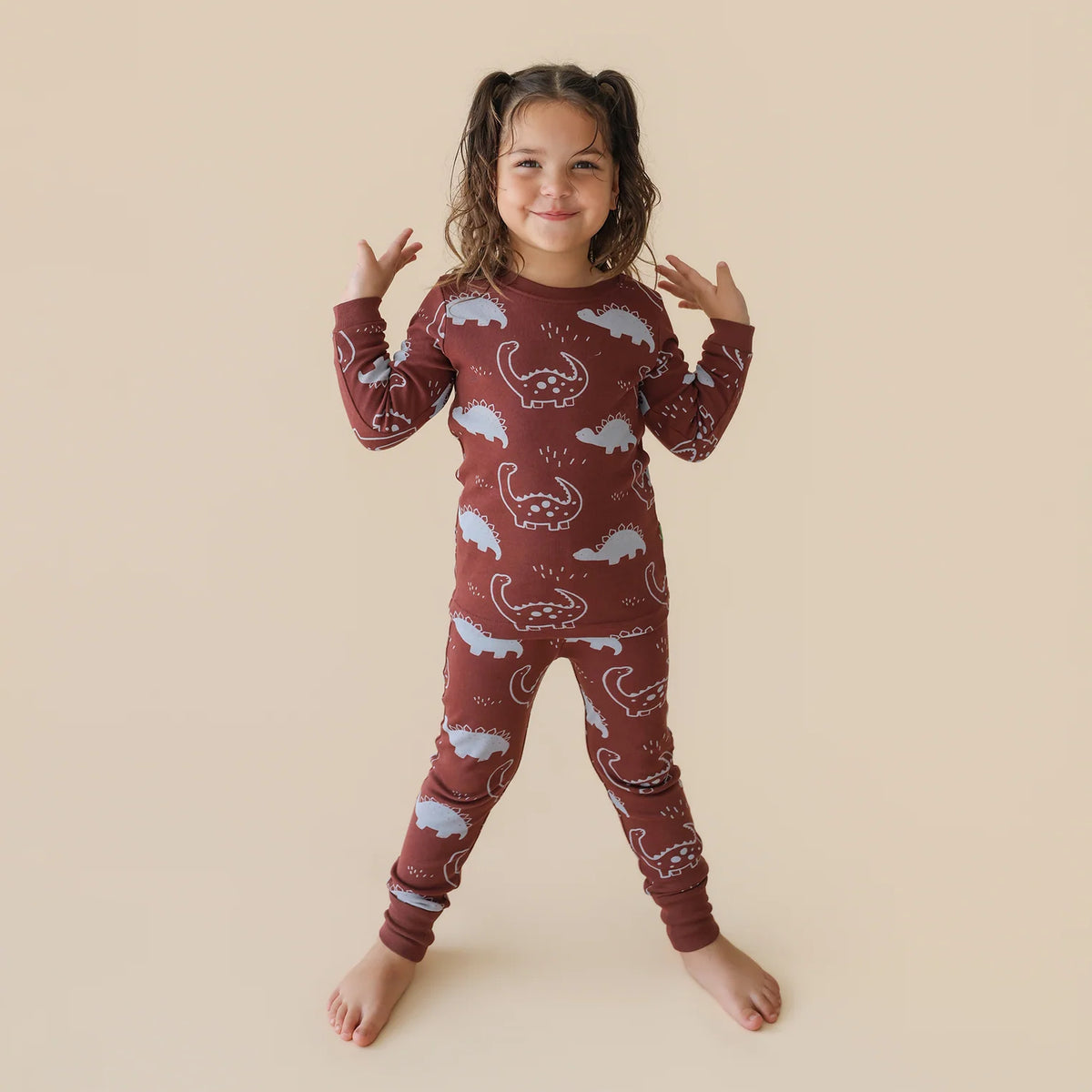 Parade Organic Long Sleeve Chocolate Dino PJ Set (New Retail Item)/ 2T