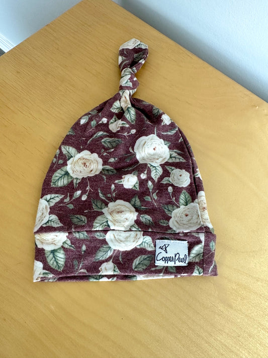 Copper Pearl Floral Knotted Toque / 0-4m?