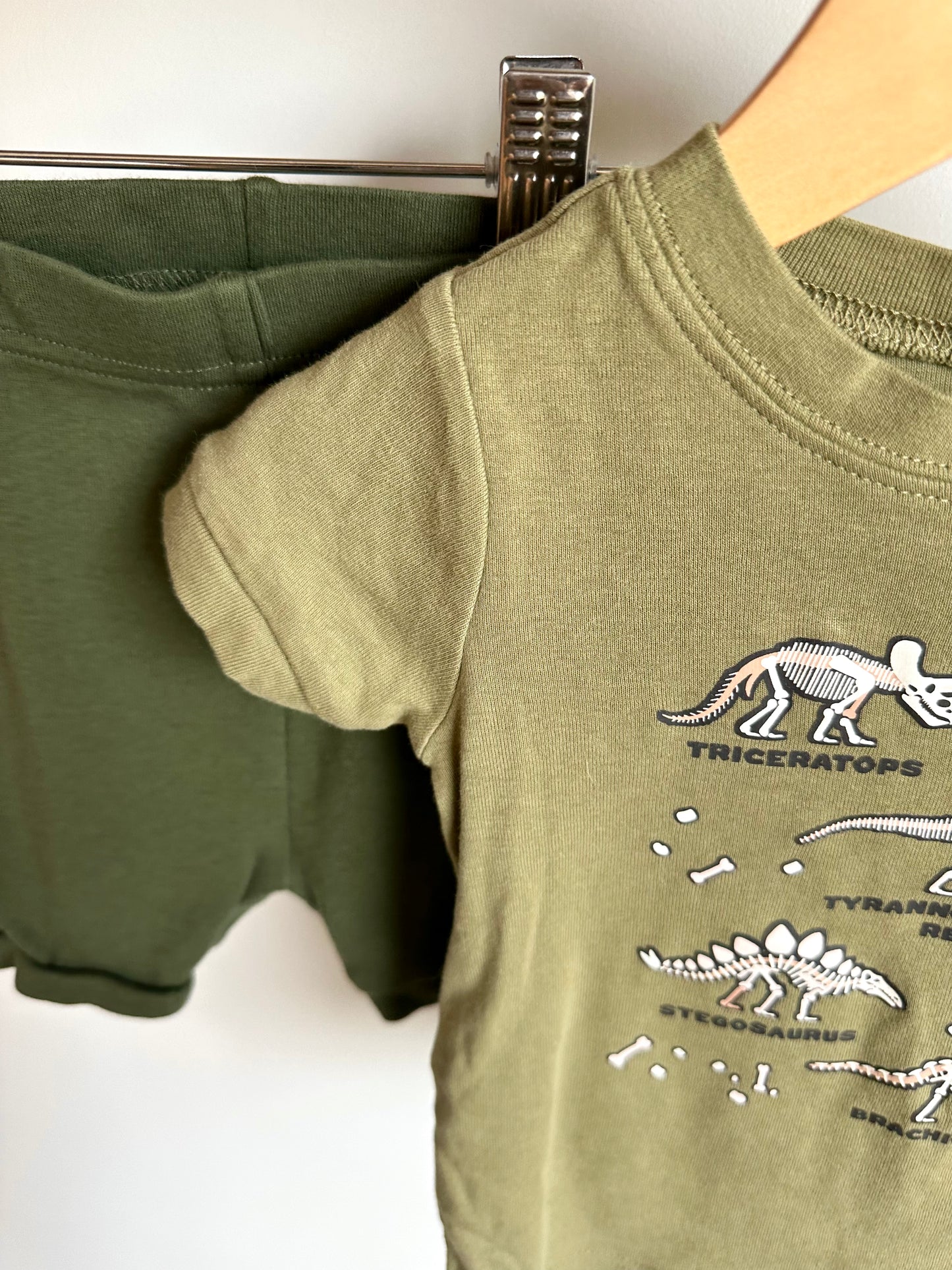 Sage Dino Bones PJ T-shirt + Shorts Set / 12-18m