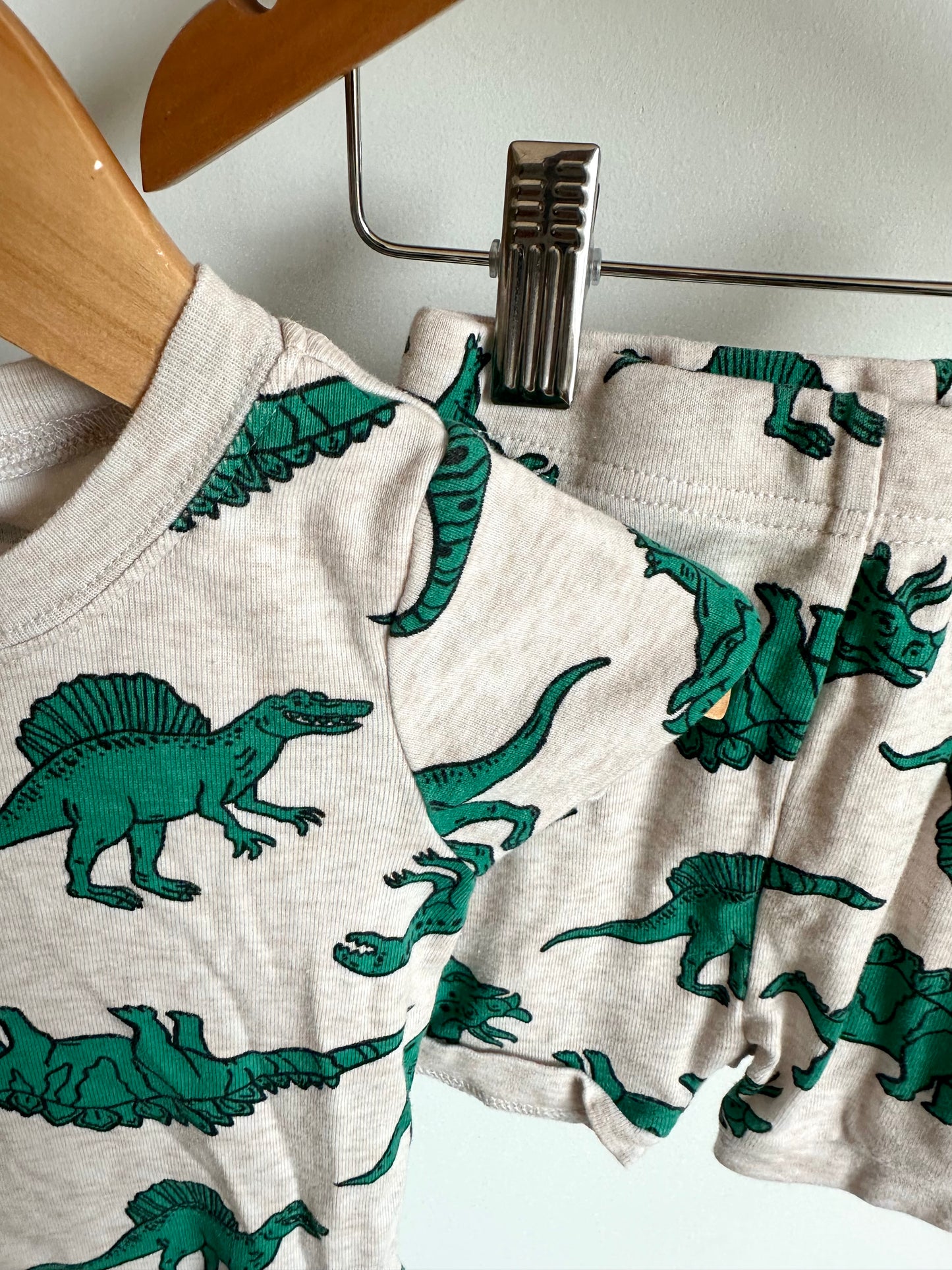 Green Dino PJ T-shirt + Shorts Set / 12-18m