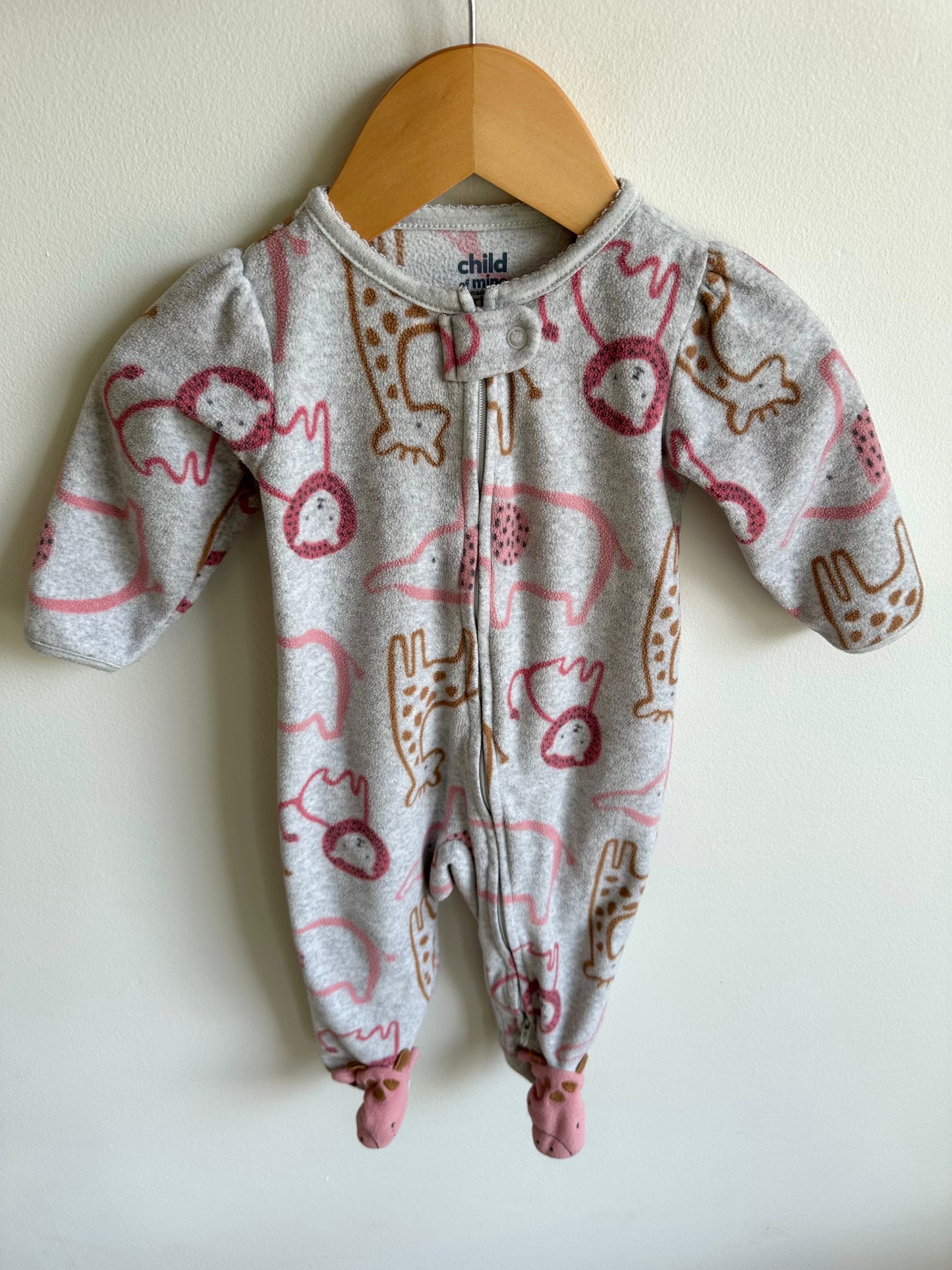 Grey Animal Outline Footed Sleeper / 3-6m