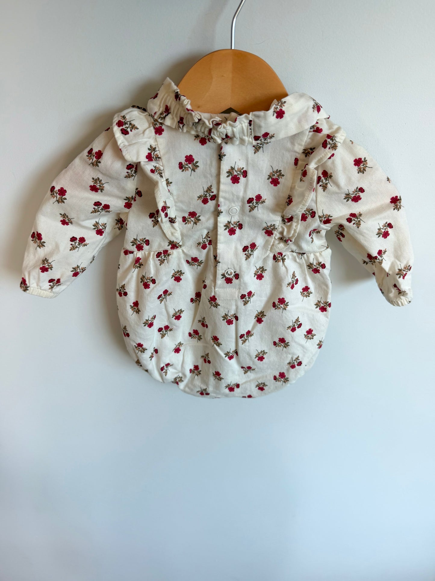 Cream Floral Bubble Romper Bodysuit with Headband / 3m