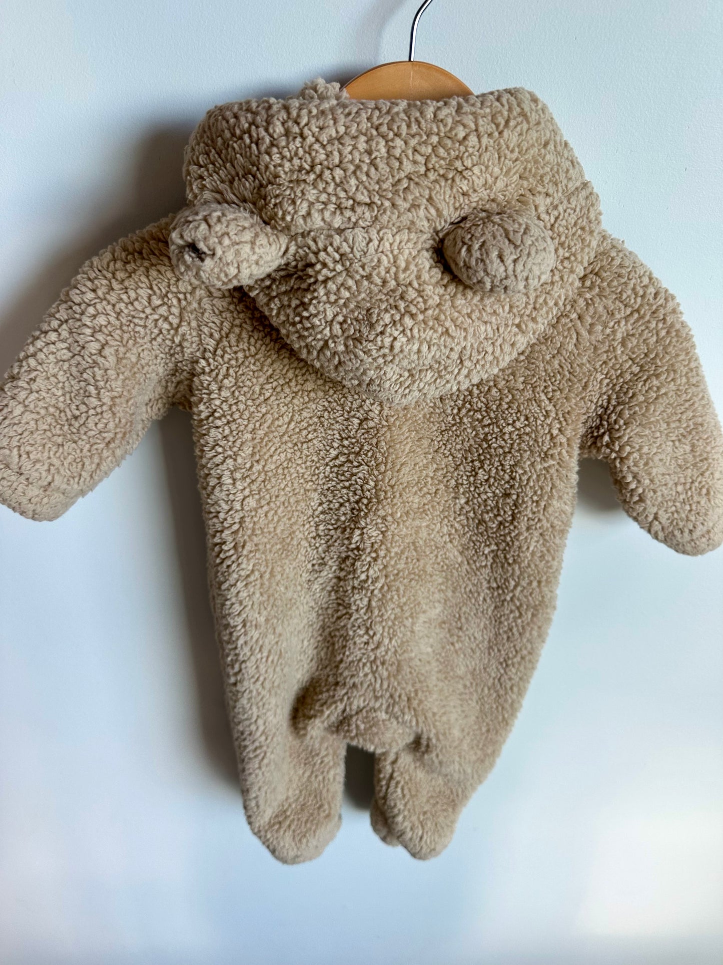 Tan Sherpa Bear Ear Bunting Suit / 3-6m