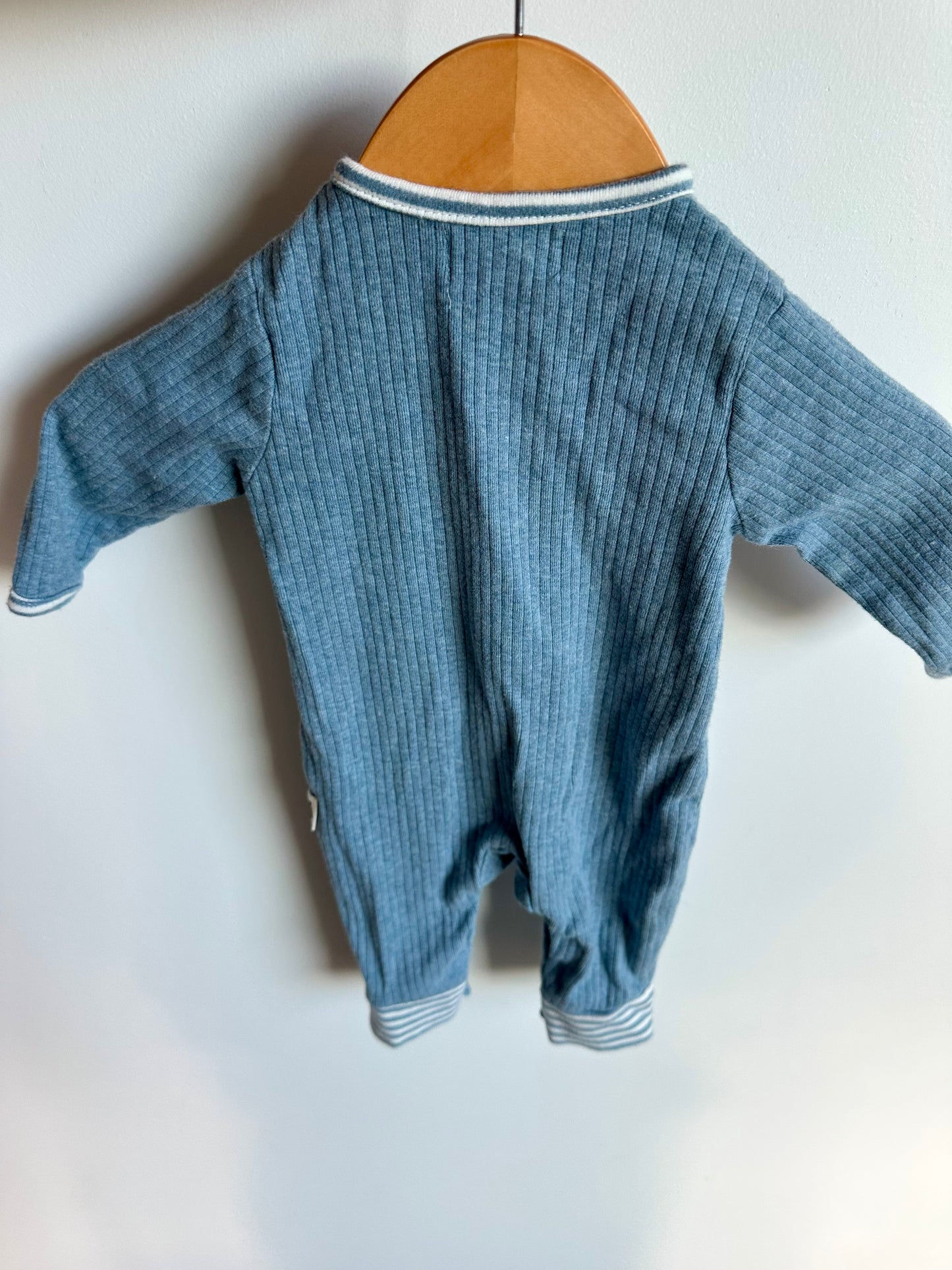 100% Organic Cotton Blue Rib Jumpsuit / 0-3m
