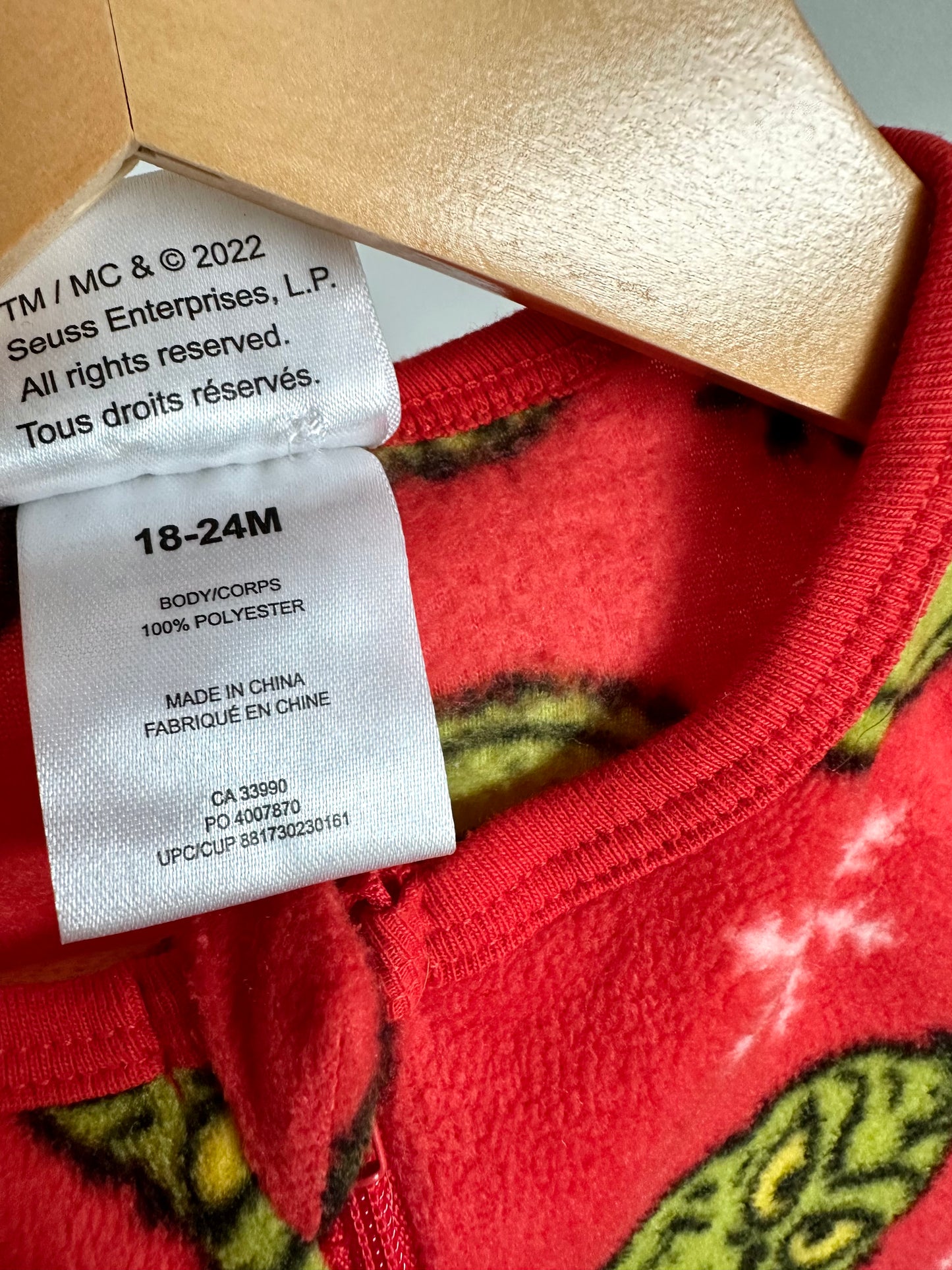 Red Fleece Grinch Sleeper / 18-24m