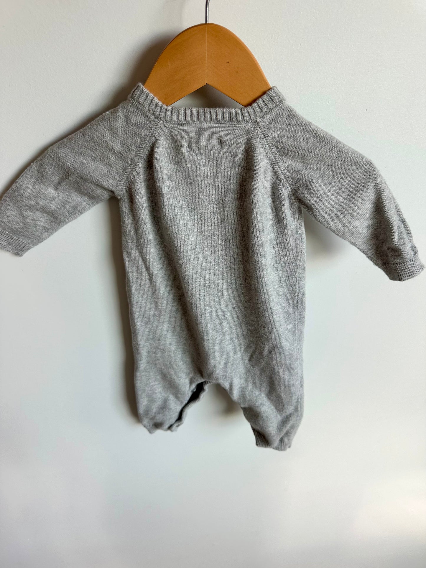 Grey Knit Bear Jumpsuit / 0-3m