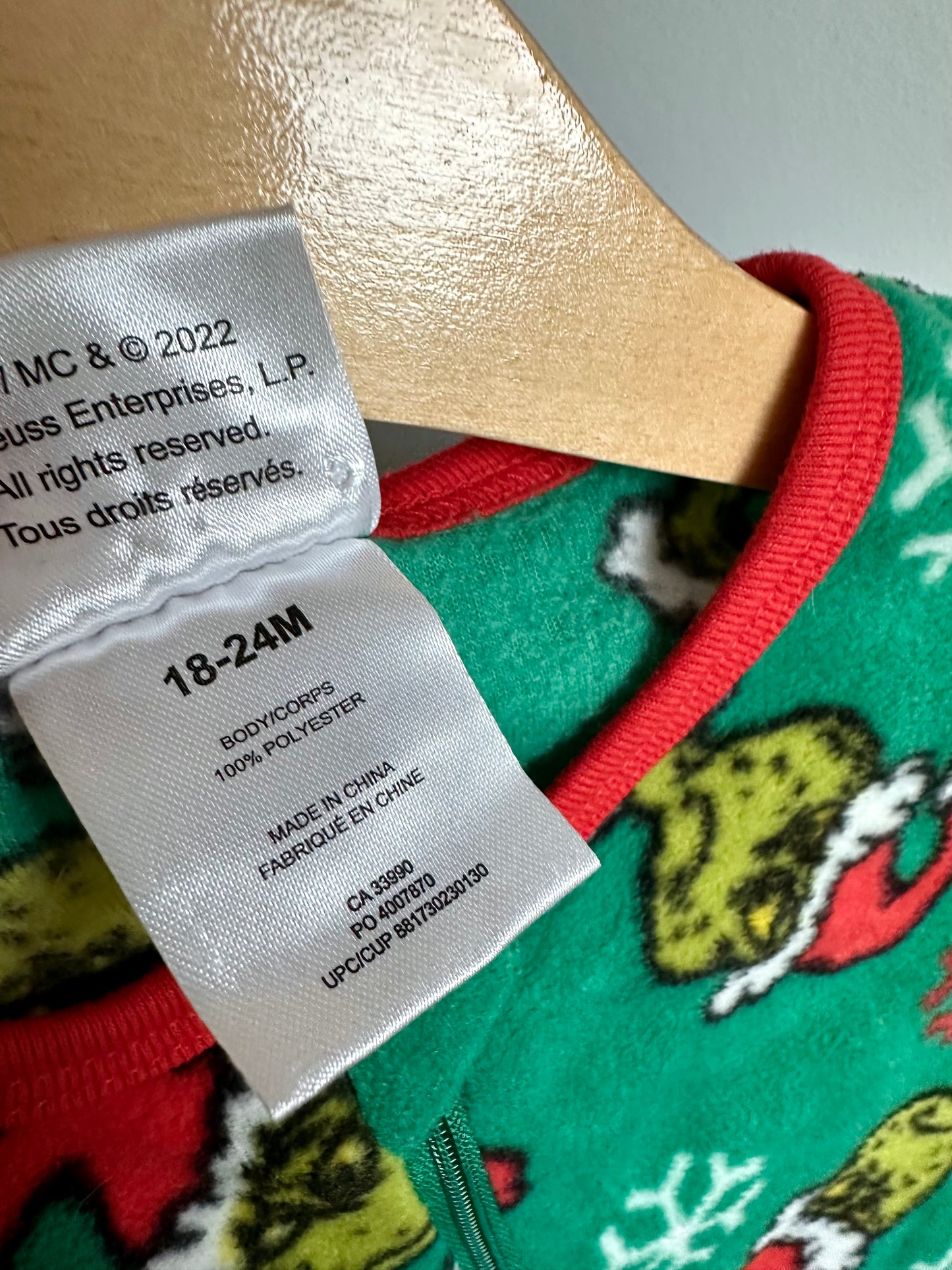 Green Fleece Grinch Sleeper / 18-24m