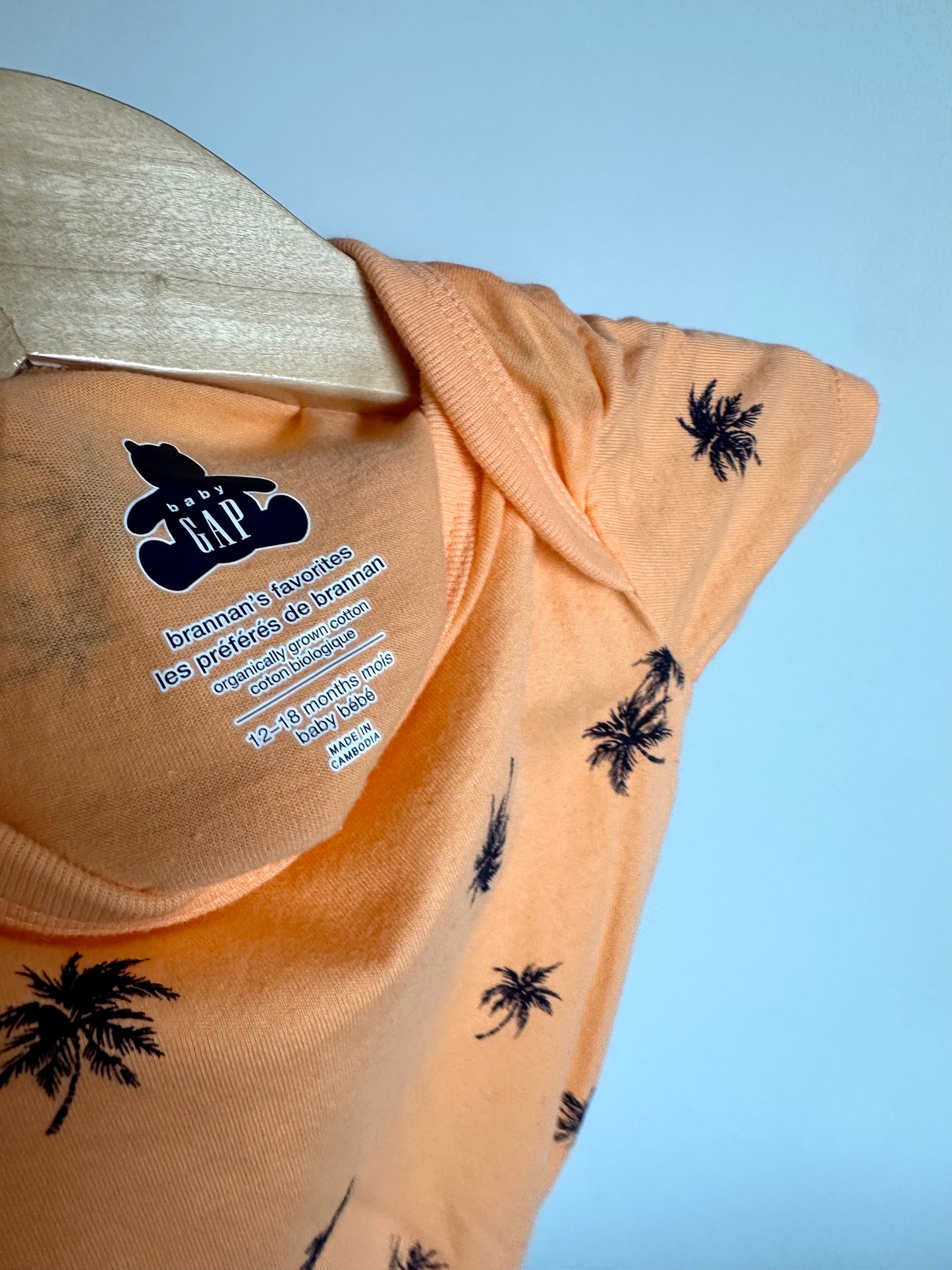Gap Organic Orange Palm Tree Bodysuit / 12-18m