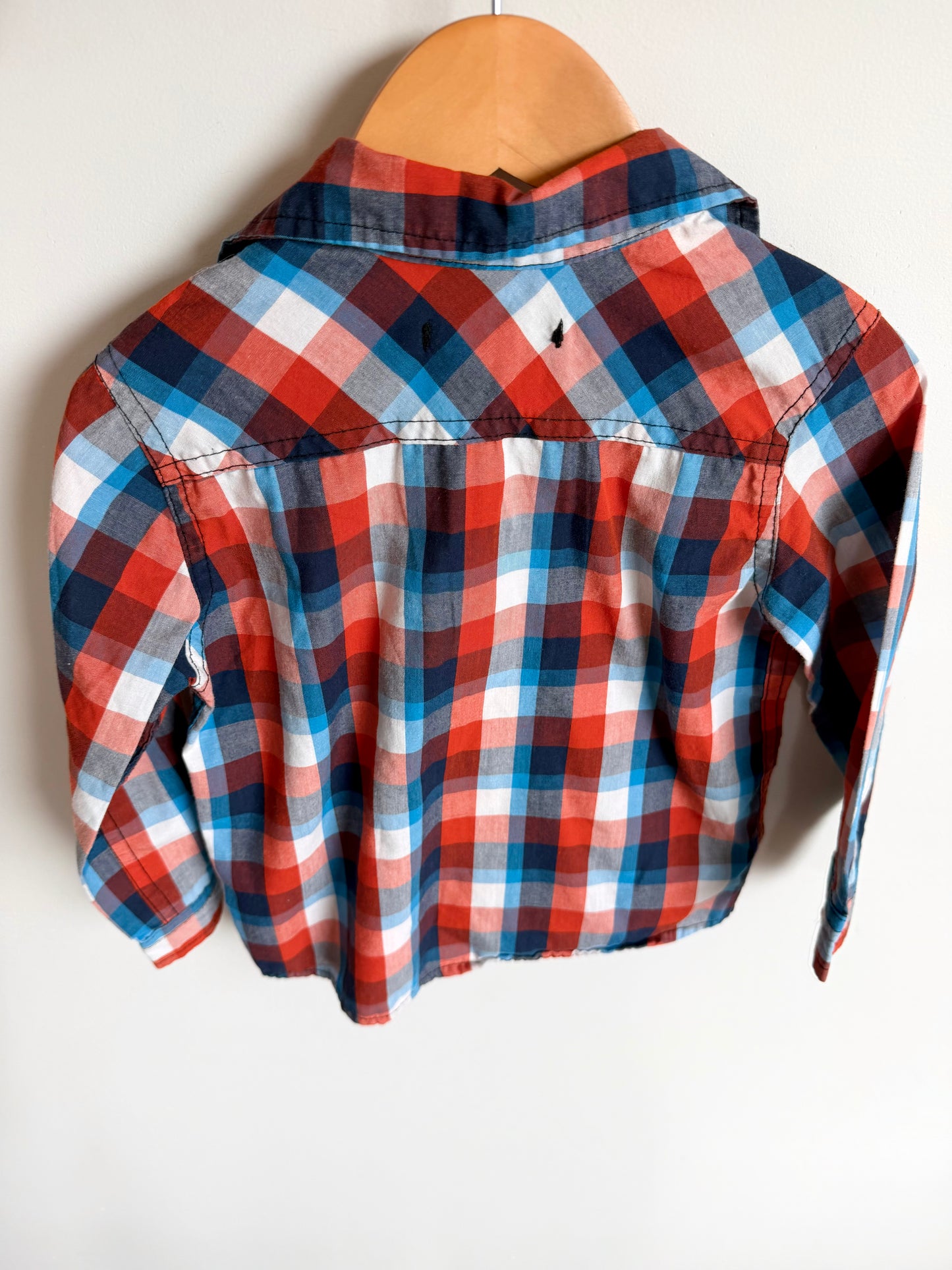 Long Sleeve Button Up Checkered Top / 3T