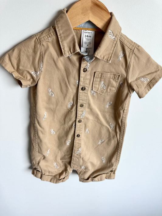 Jaguar Tan Collar Romper / 24m