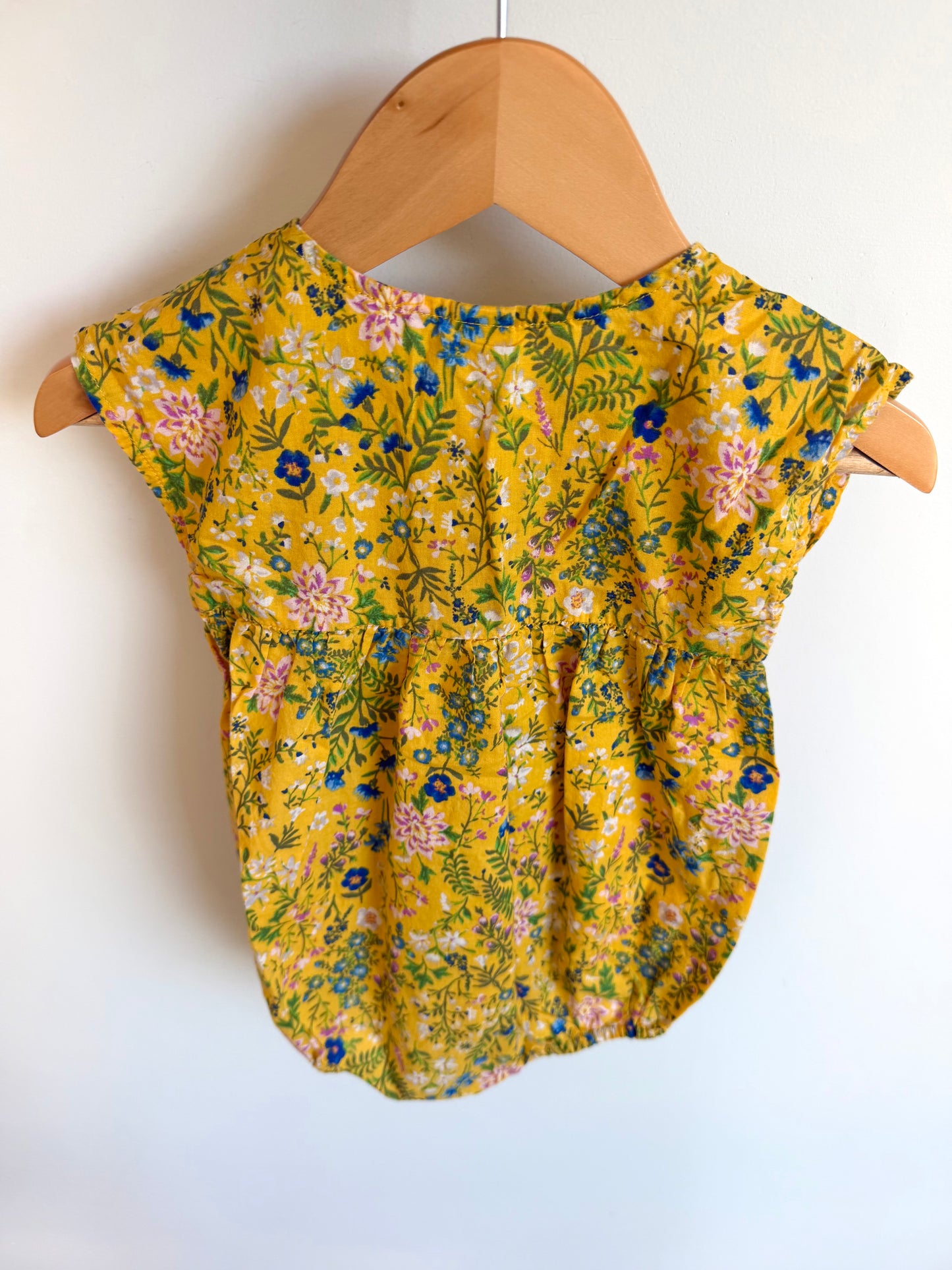 Yellow Floral Bow Bubble Romper / 12-18m