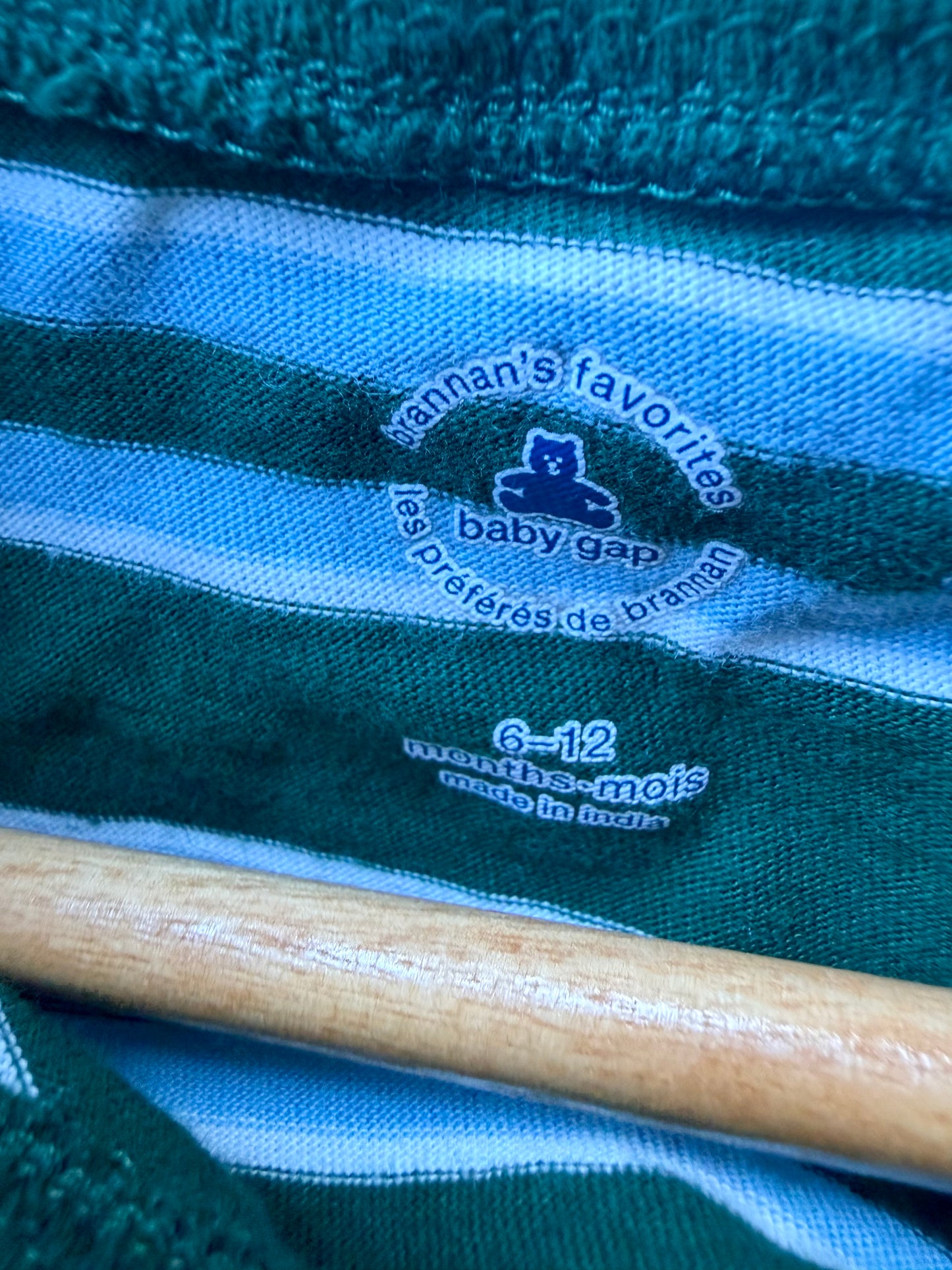 100% Cotton Gap Blue + Green Striped Long Sleeve / 6-12m