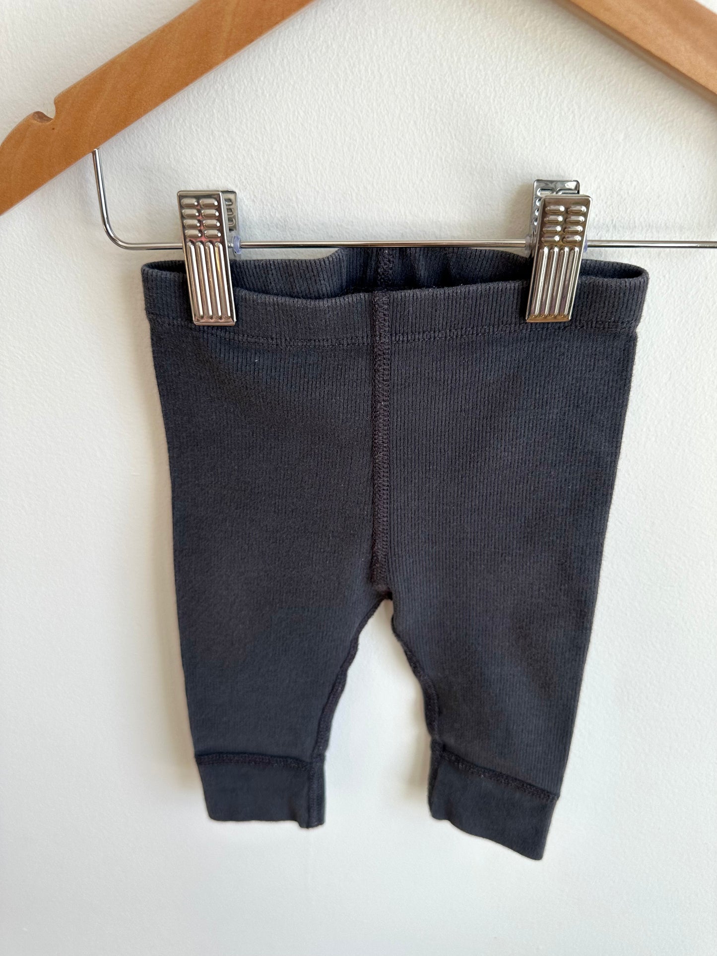 Organic Cotton Black Ribbed Pants / 3-6m