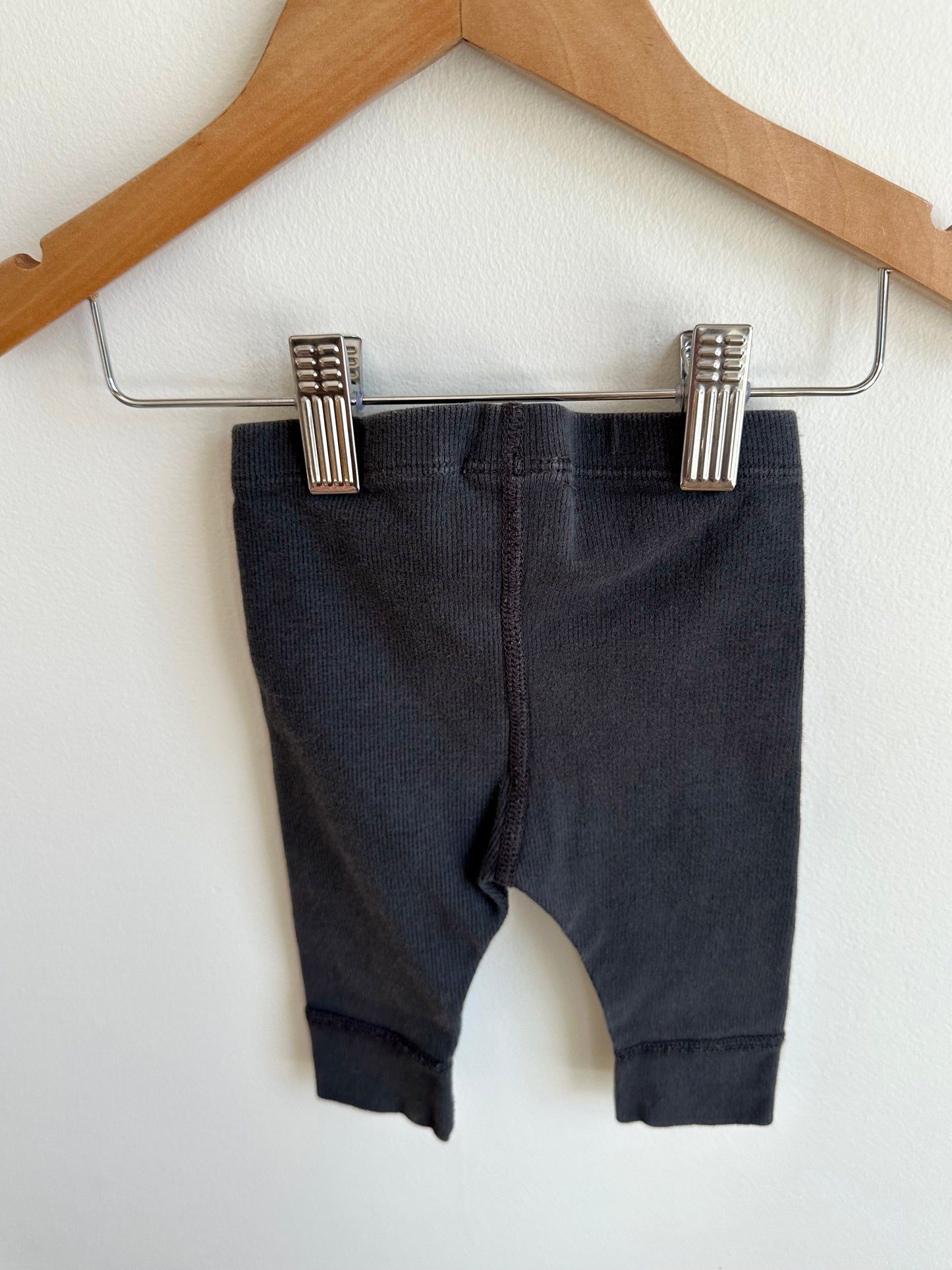 Organic Cotton Black Ribbed Pants / 3-6m