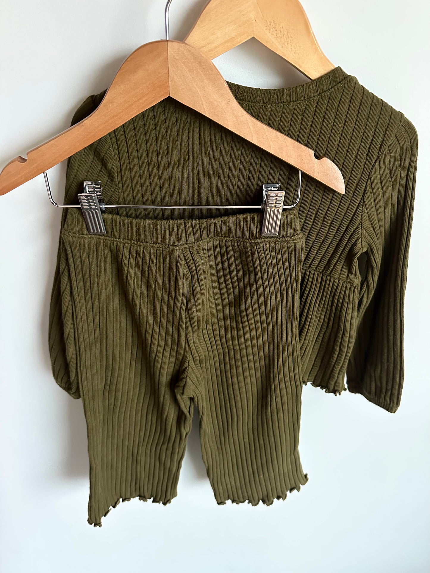Moss Ribbed Long Sleeve Top + Pants Set / 3T