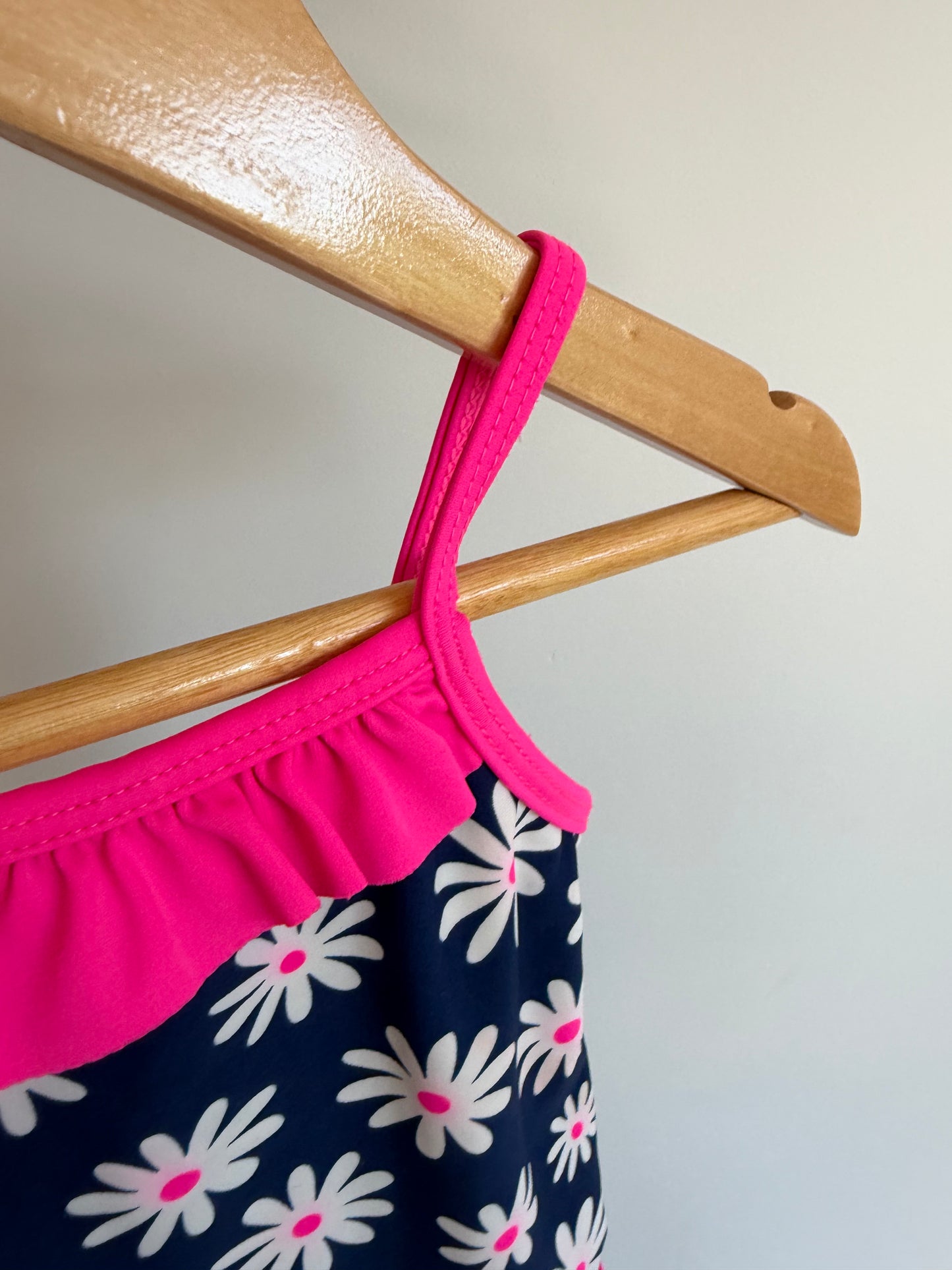 Pink Trim Floral Navy Swimsuit / 6-12m