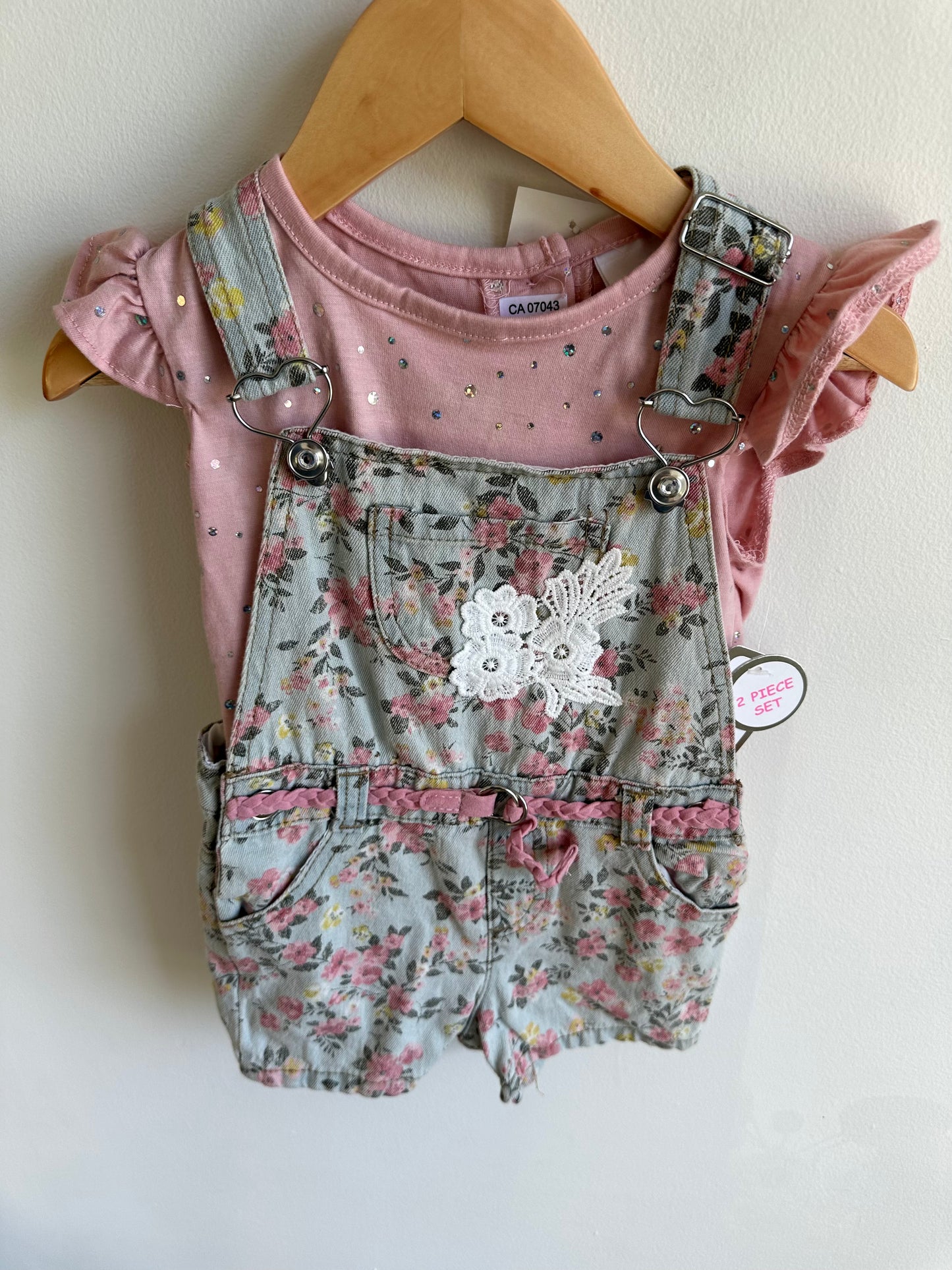 Floral Short Overalls and T-Shirt Set (With tags) / 24m