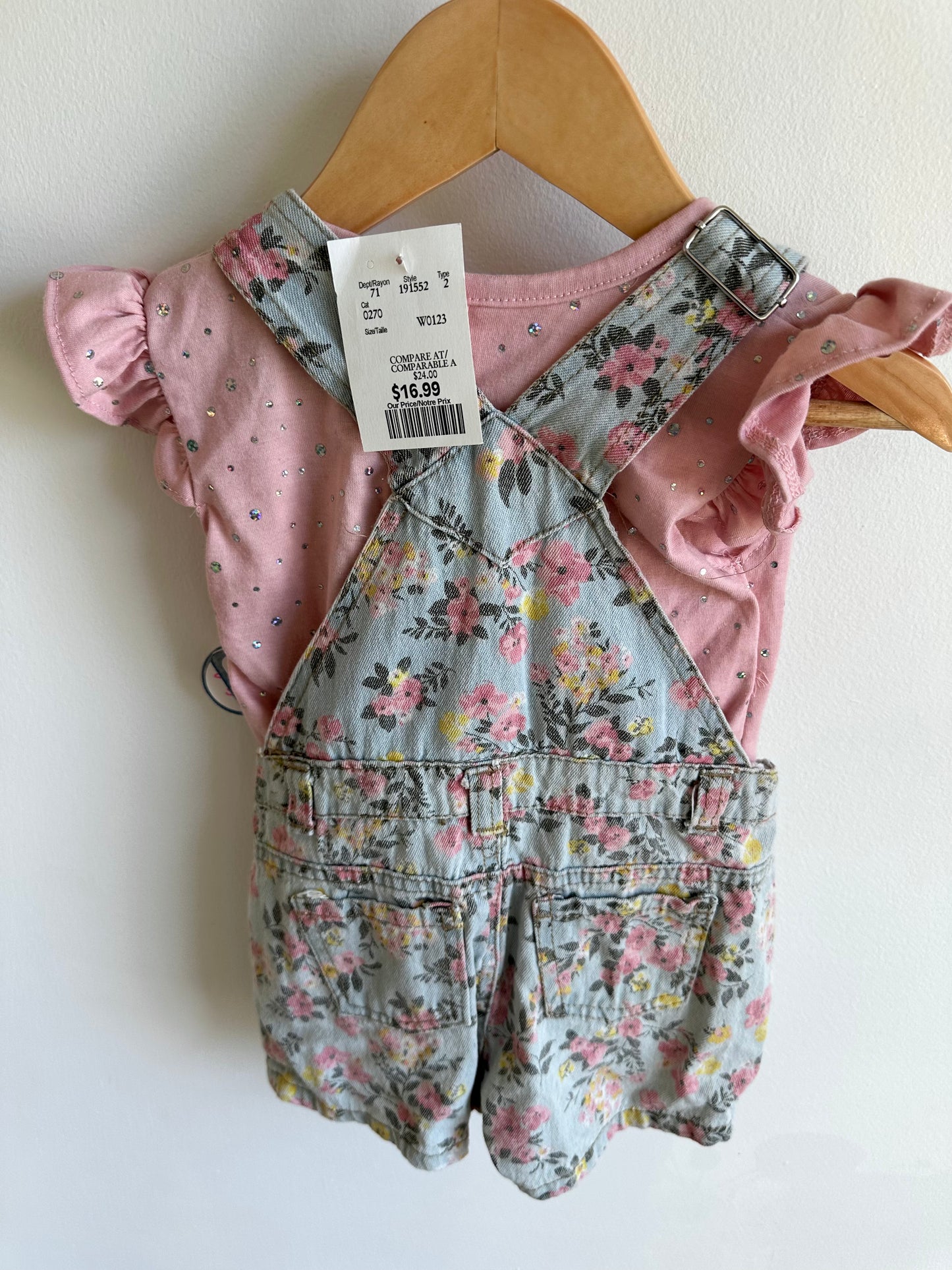 Floral Short Overalls and T-Shirt Set (With tags) / 24m