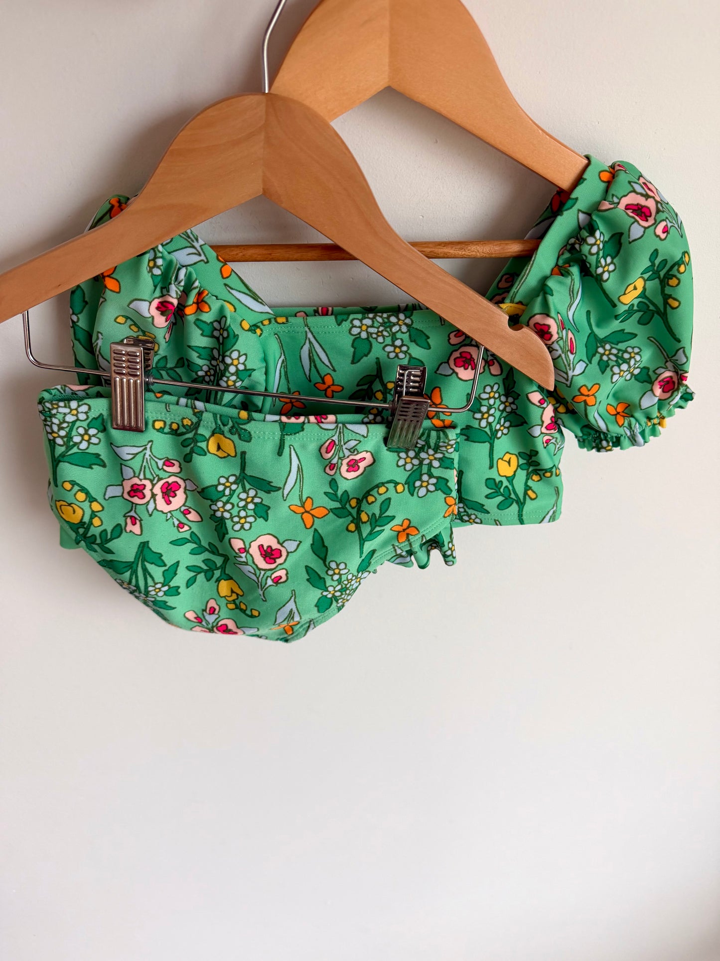 Green Floral Two Piece Swimsuit / 4 years