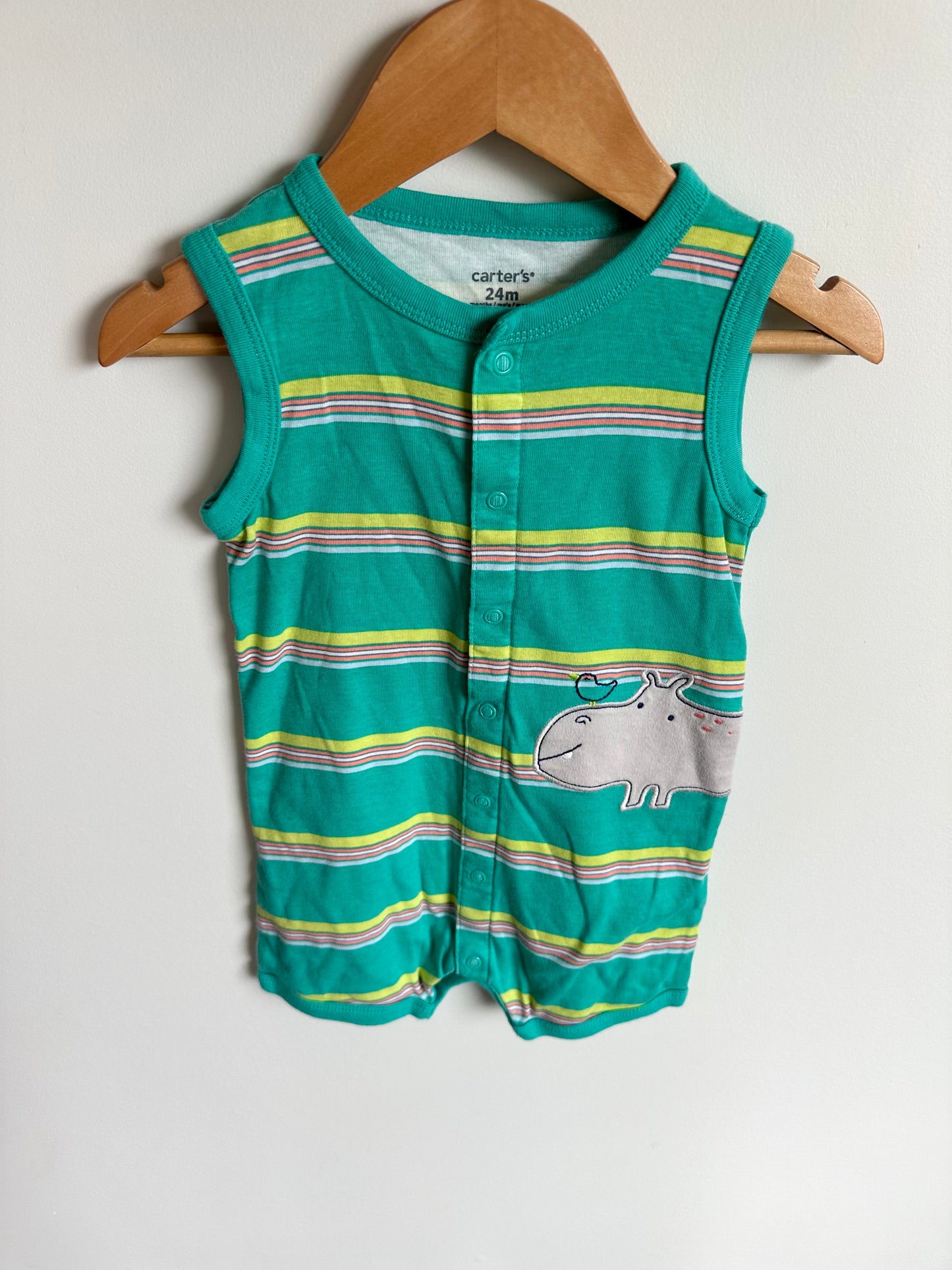 Striped Hippo Romper / 24m