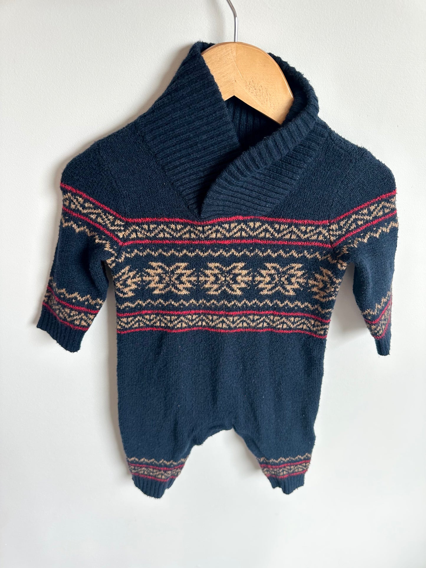 Navy Knit Jumpsuit / 3-6m