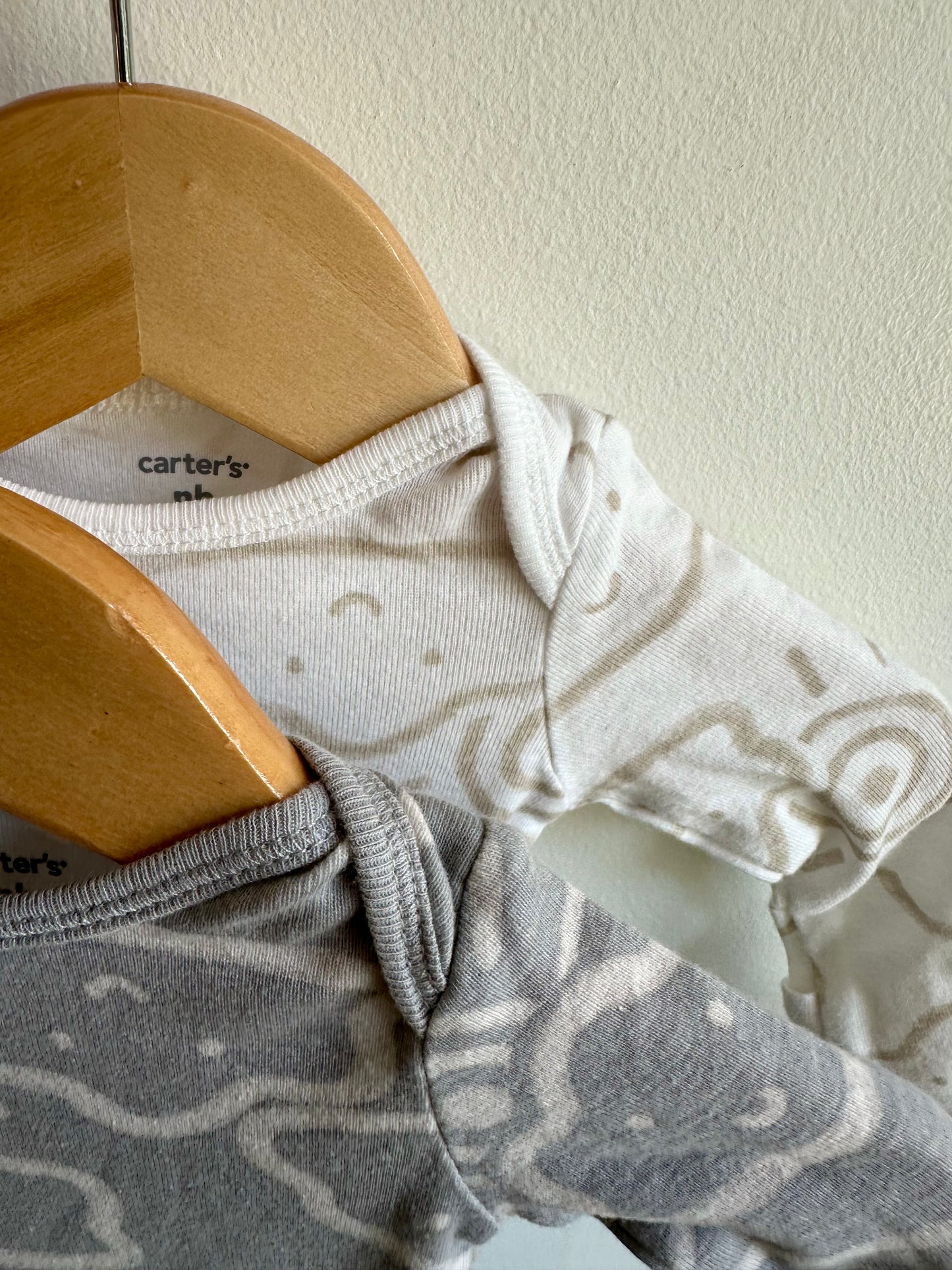 White + Grey Cloud Smile Bodysuits (2) / 0m