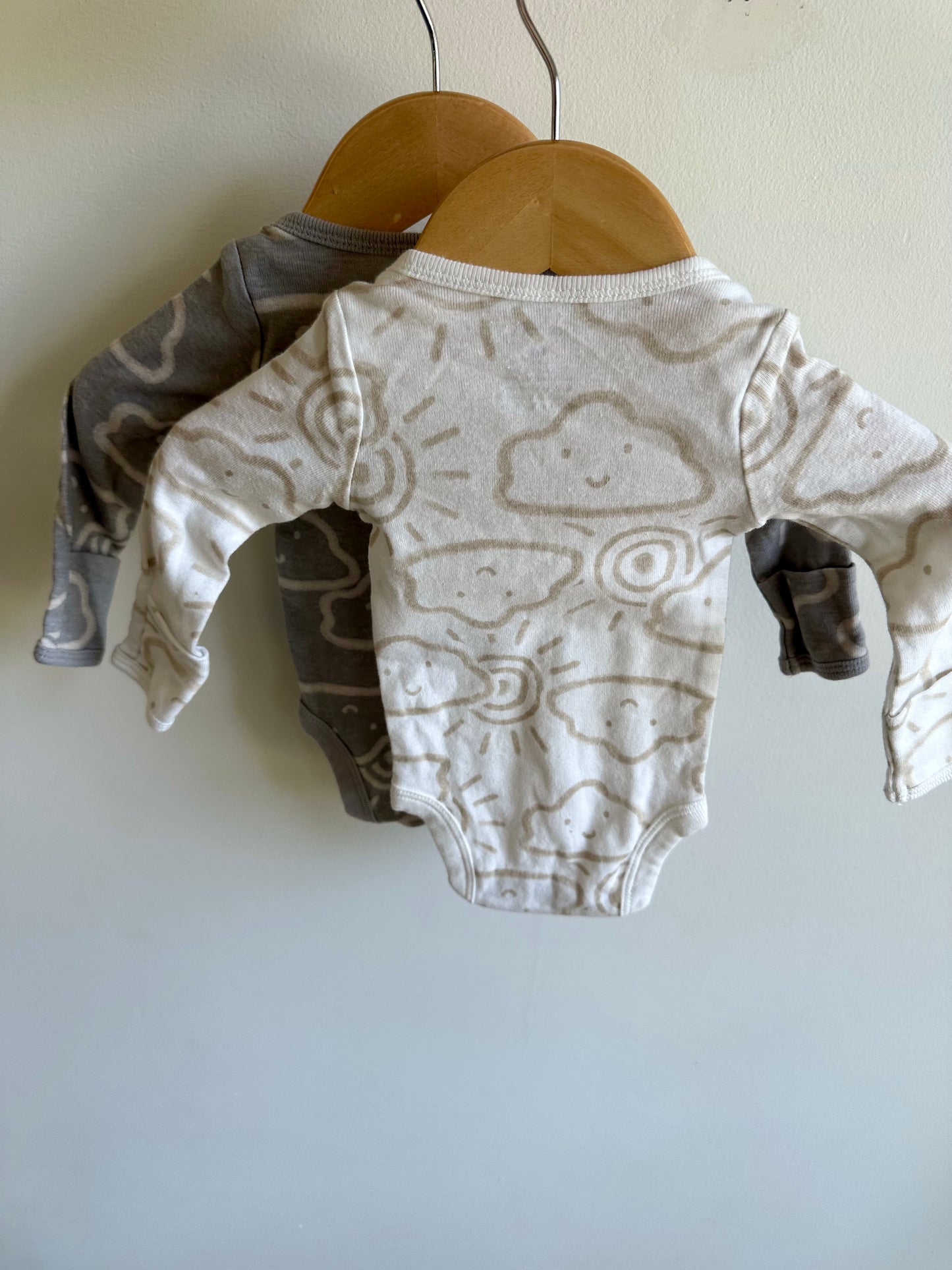 White + Grey Cloud Smile Bodysuits (2) / 0m