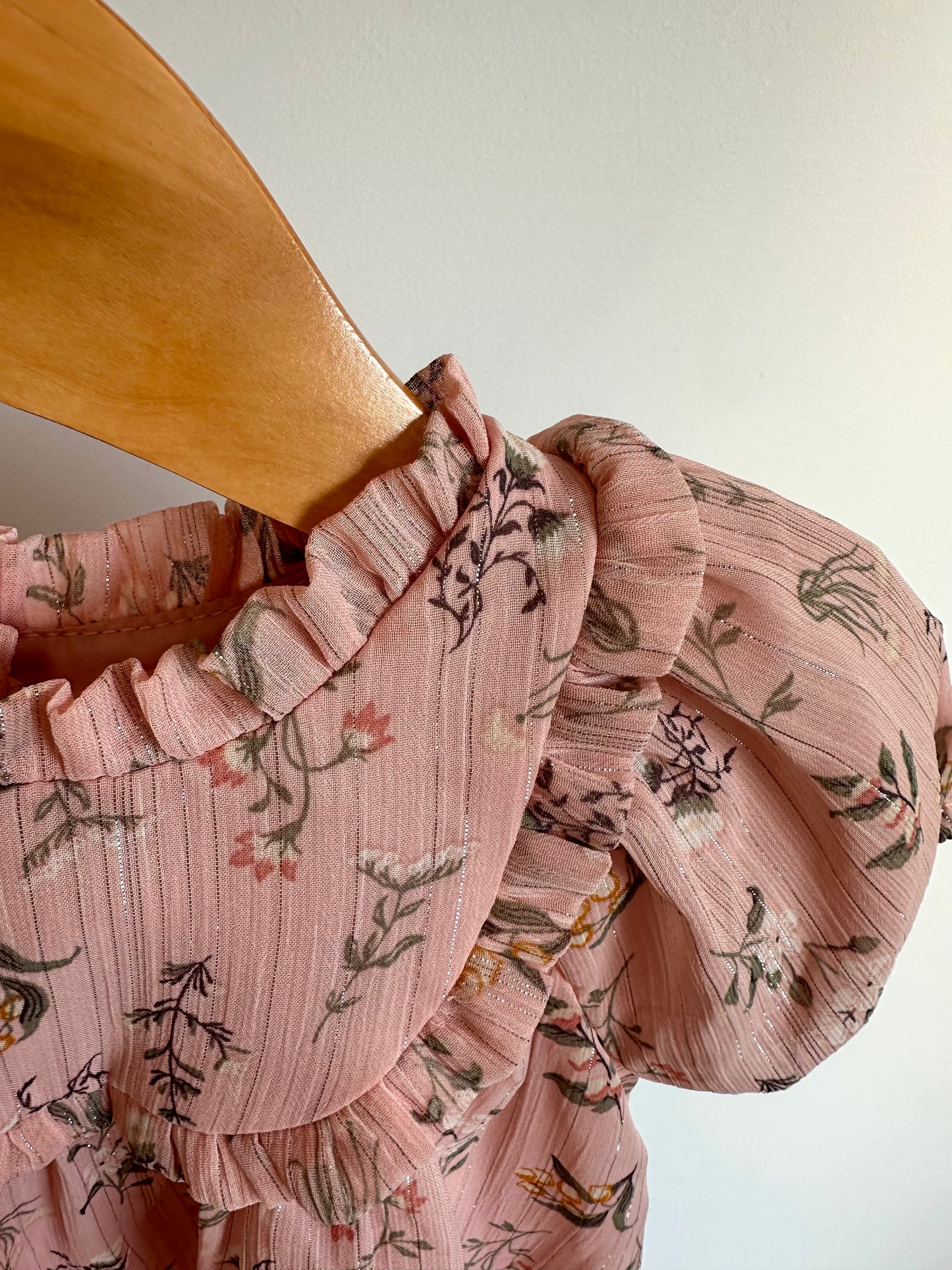 Pink Floral Ruffle Dress / 12m