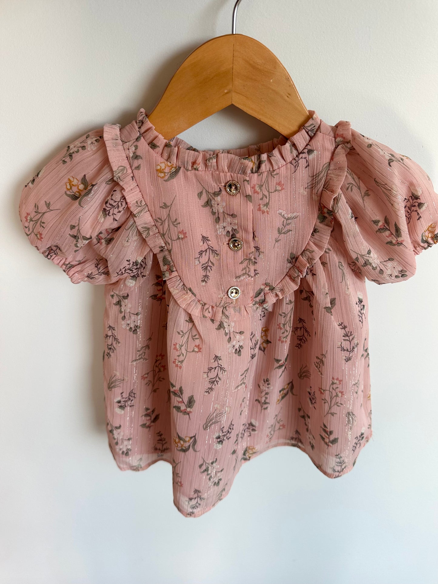 Pink Floral Ruffle Dress / 12m