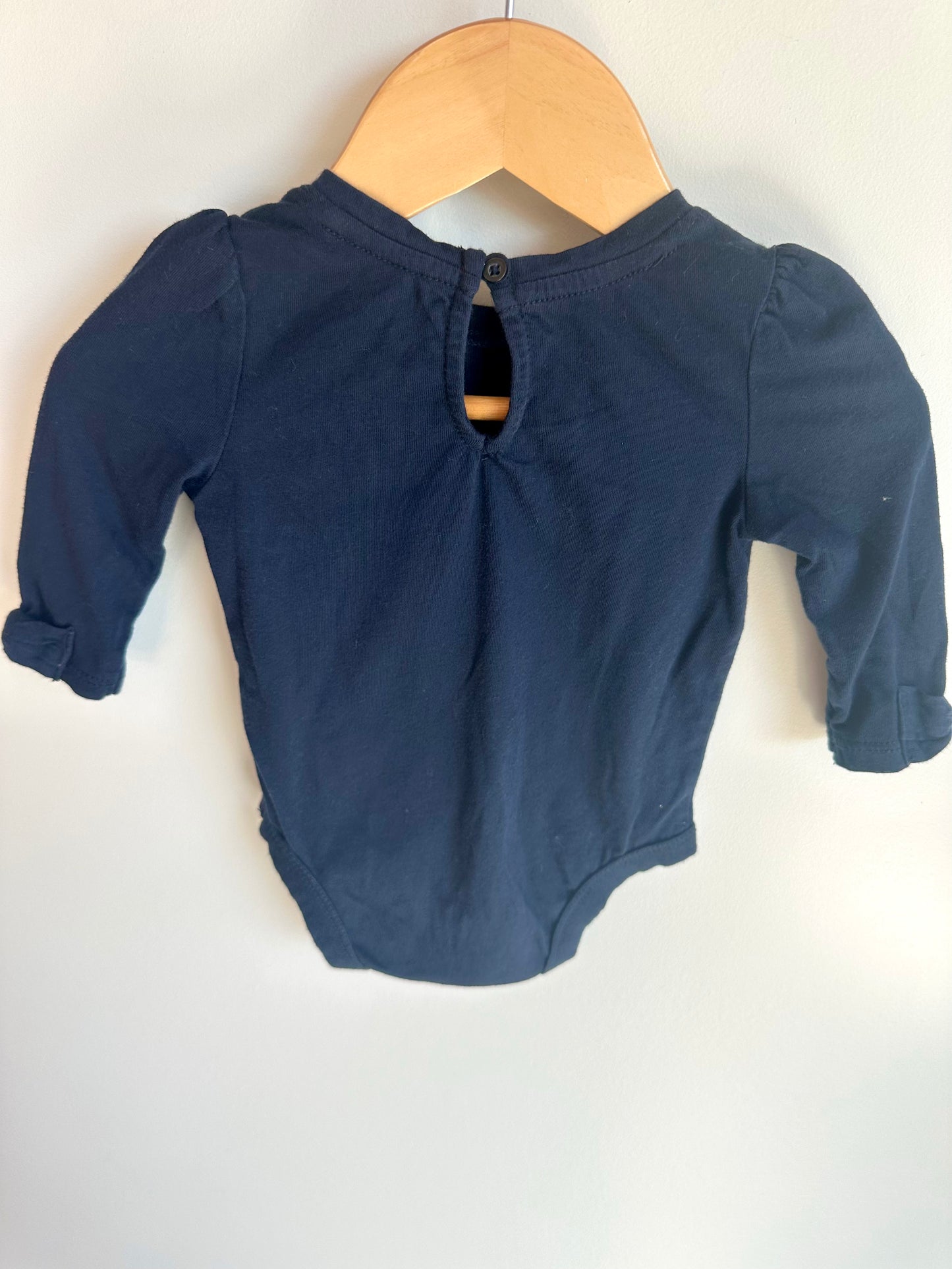 Navy Bow Cuff Bodysuit / 3-6m