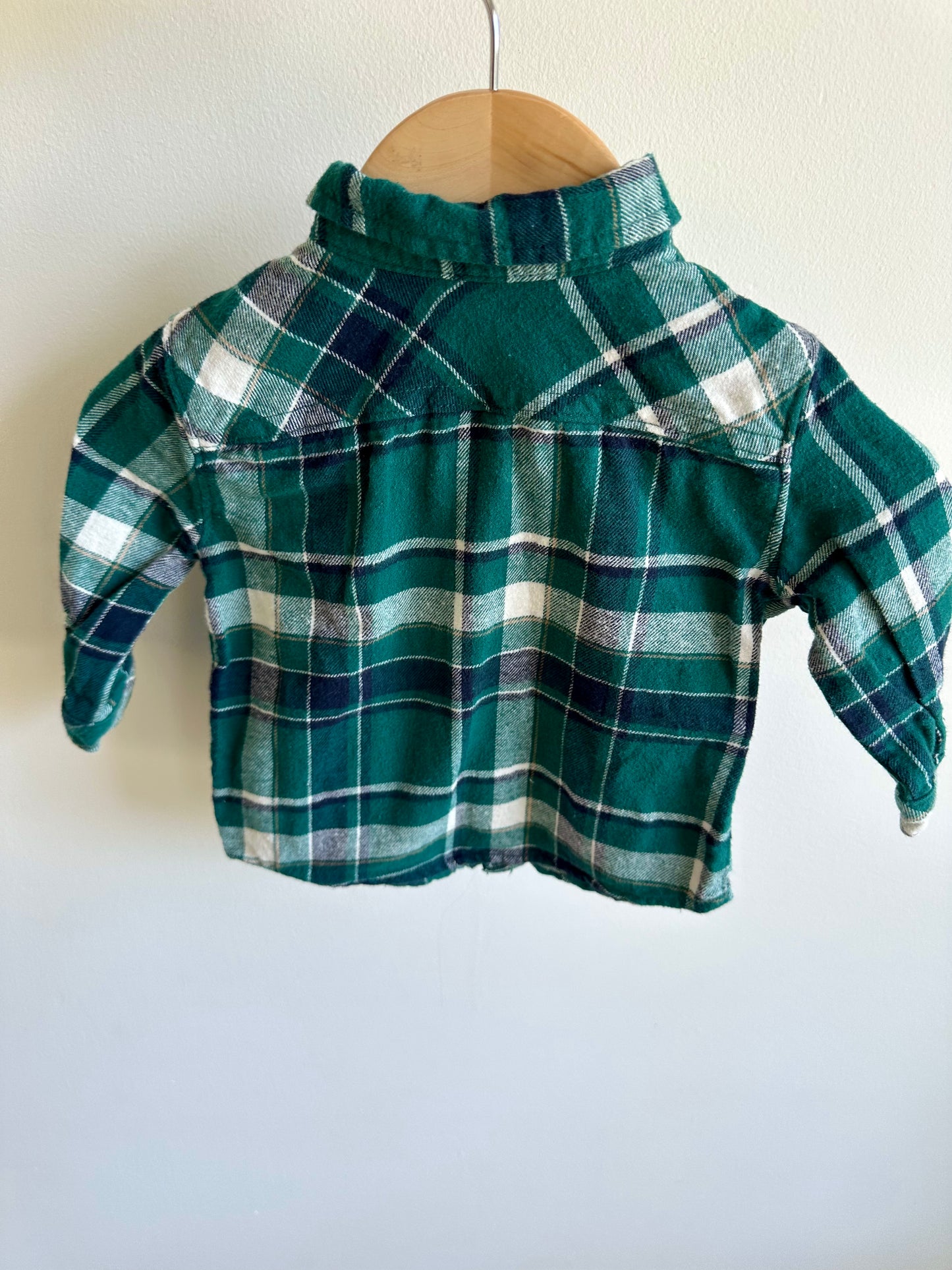 Green Plaid Button Up Top / 3-6m