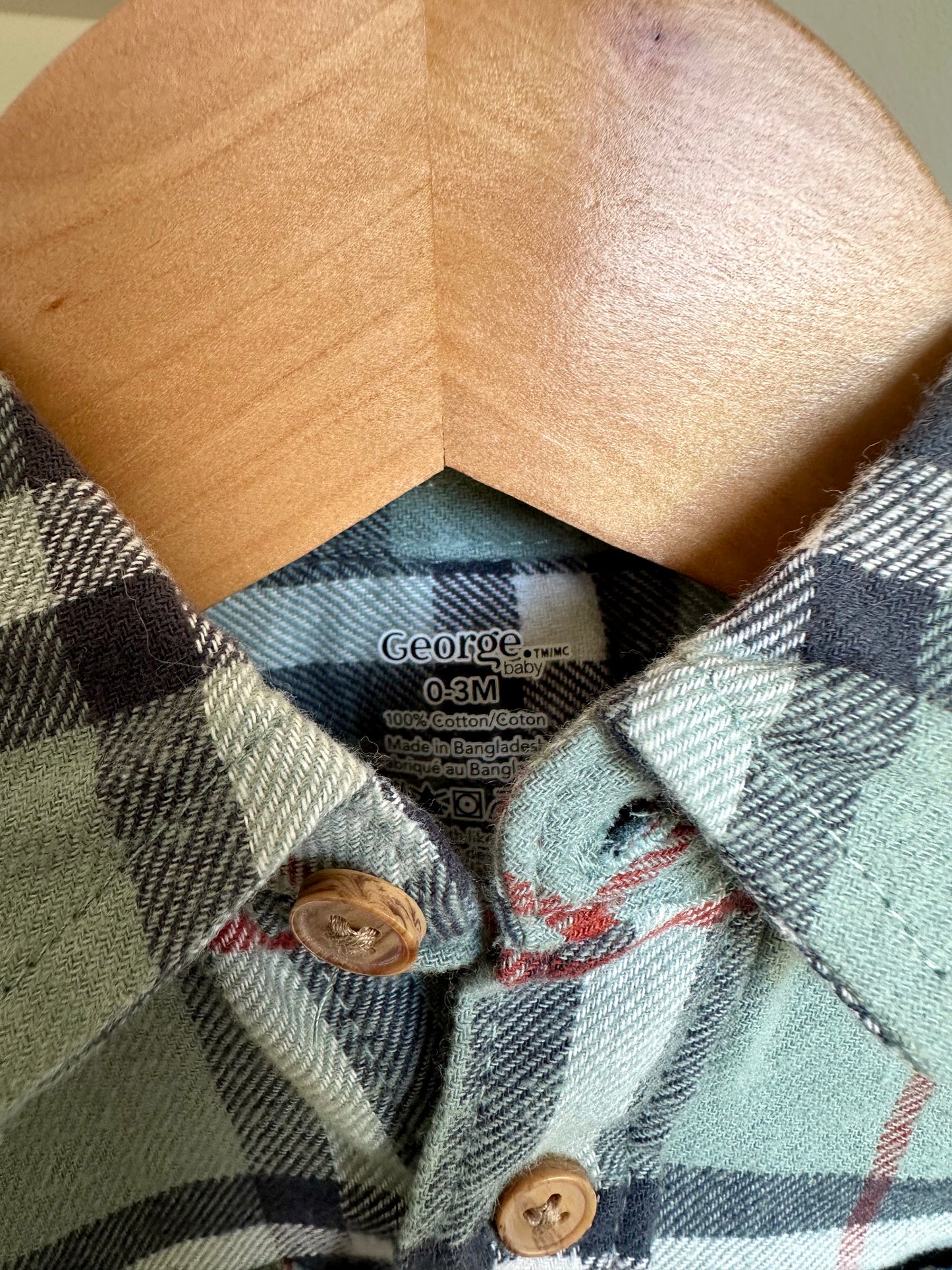 Dusty Green Plaid Button Up Top / 0-3m
