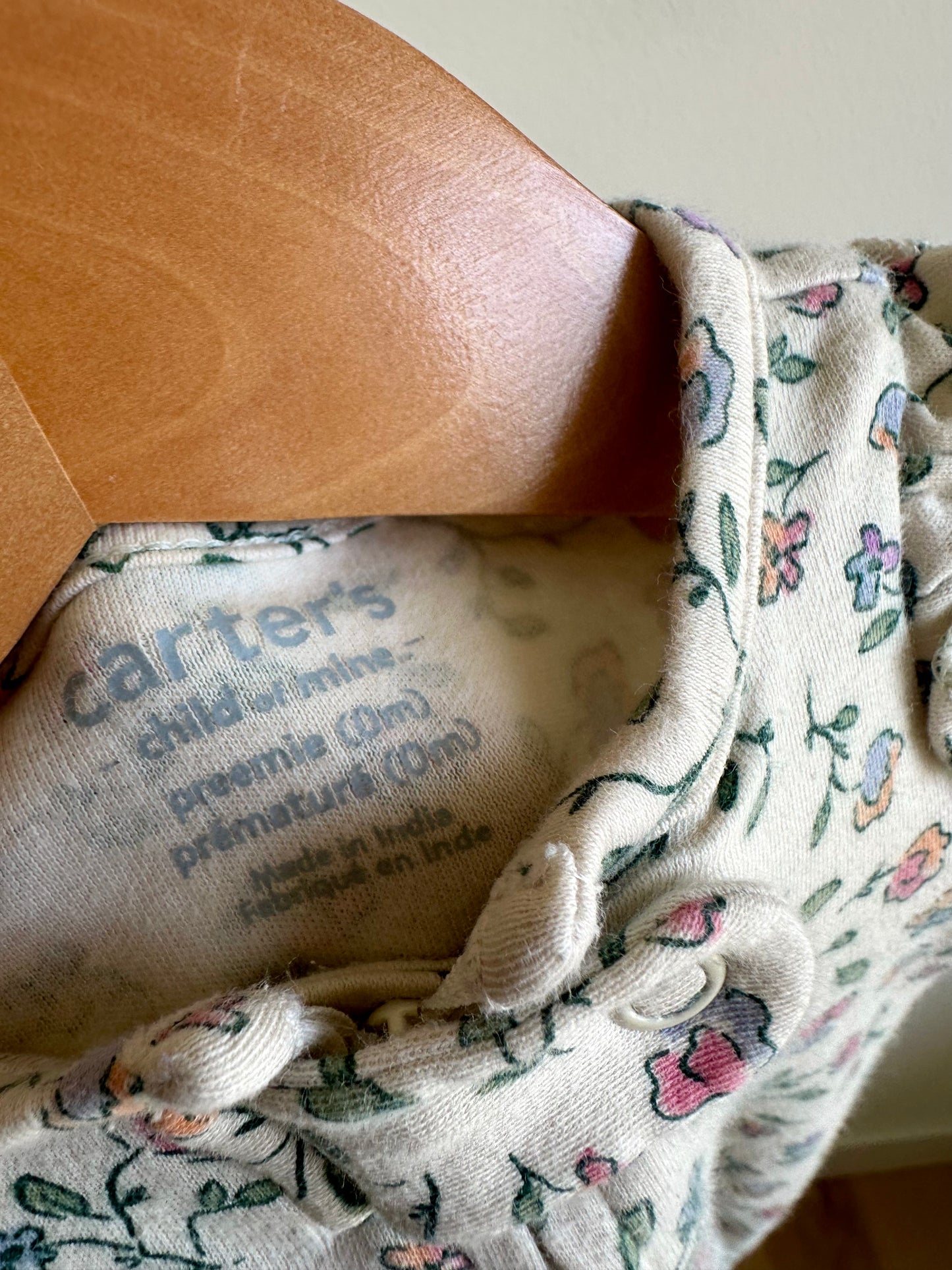Floral Ruffle Shoulder Footed Sleeper / Preemie