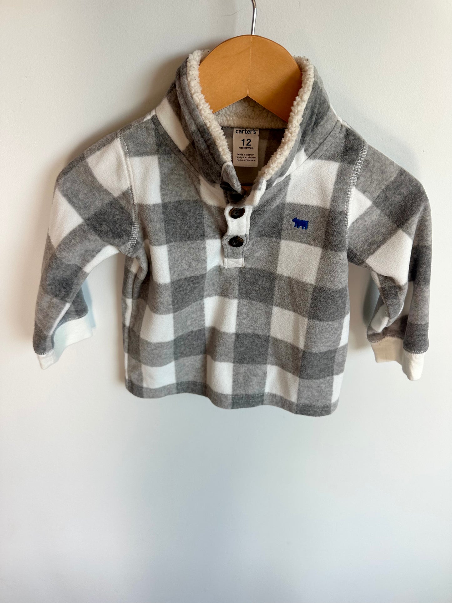 Fleece Grey Checkered Sweater/ 12m