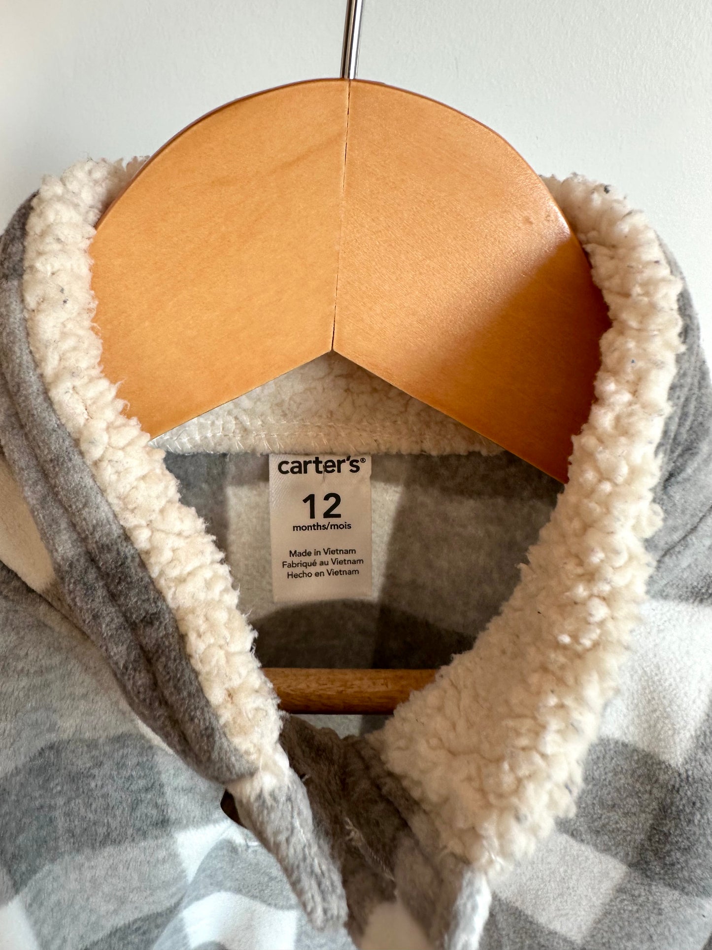 Fleece Grey Checkered Sweater/ 12m