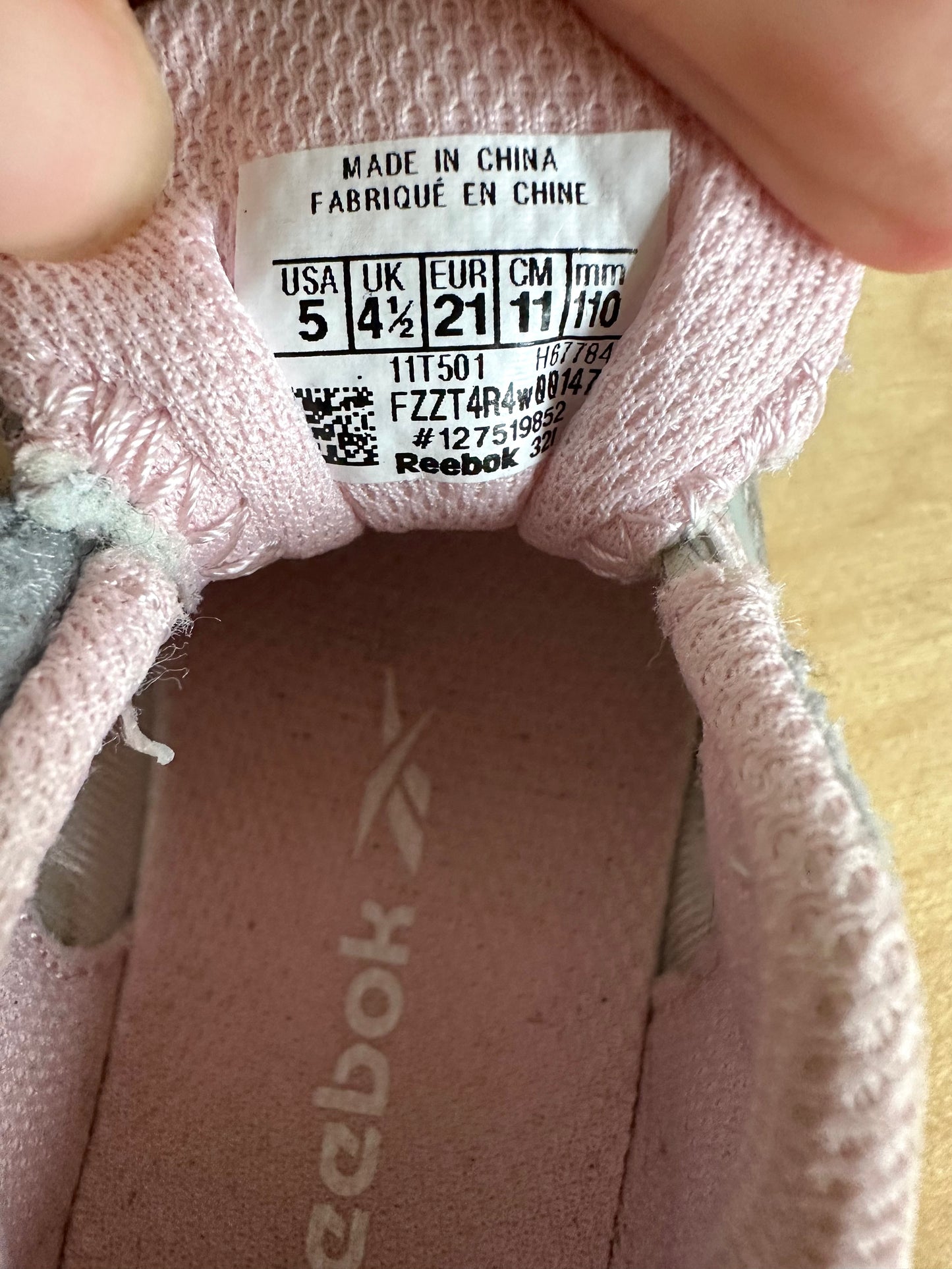 Grey and Pink Reebok Runners / Size 5 Toddler