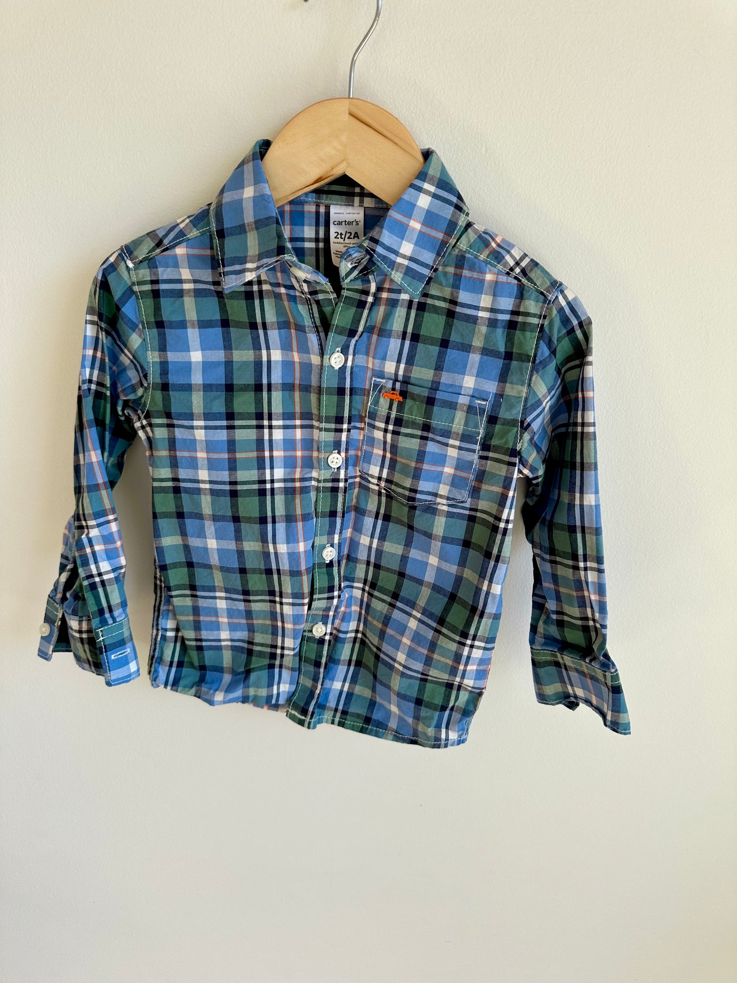 Green + Blue Plaid Button Up Top / 2T