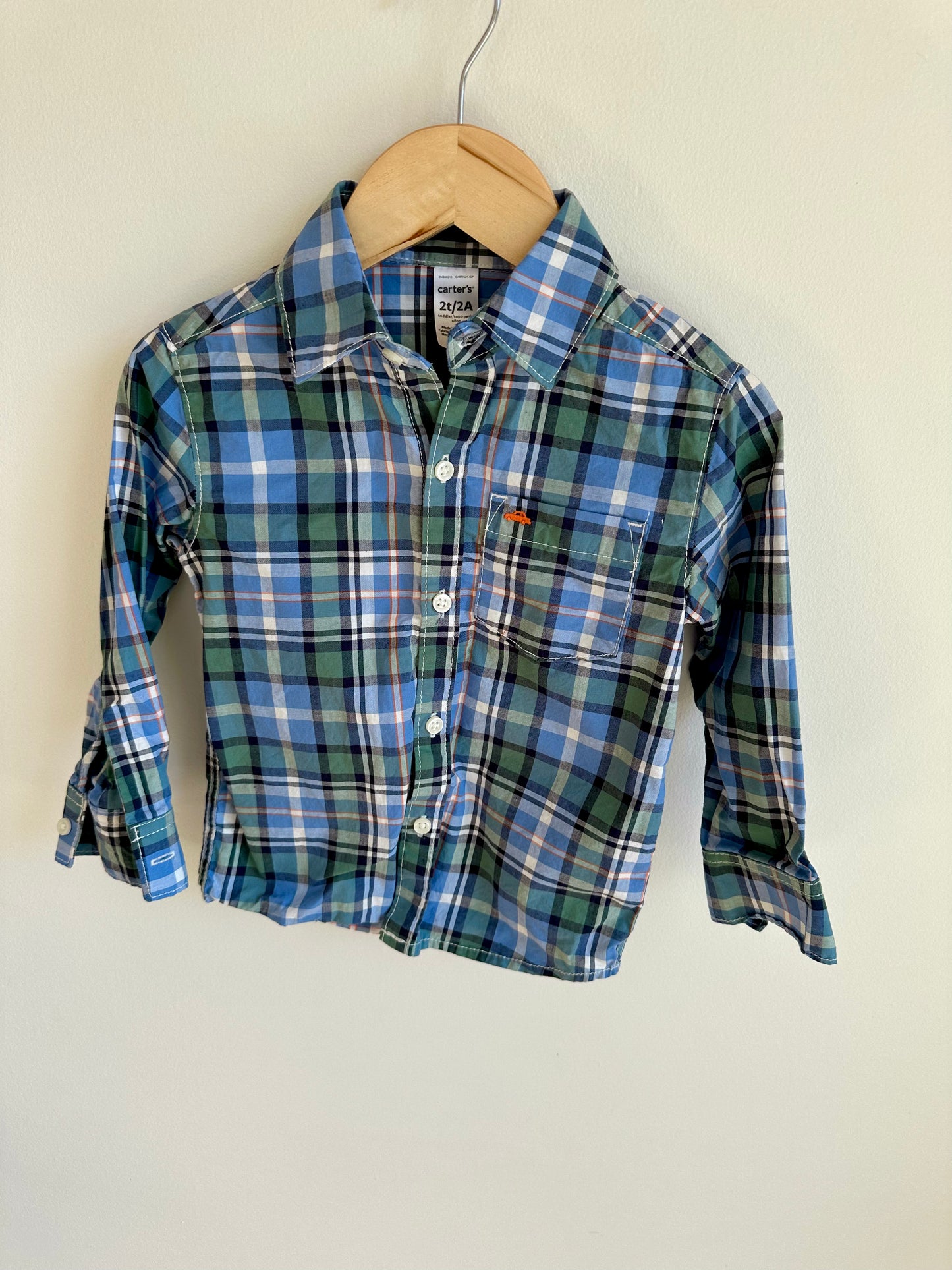 Green + Blue Plaid Button Up Top / 2T