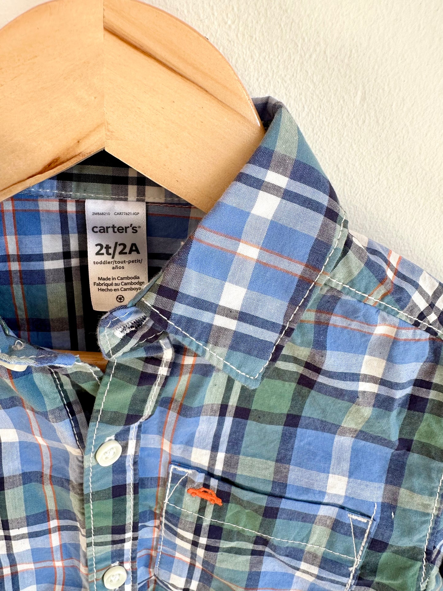 Green + Blue Plaid Button Up Top / 2T