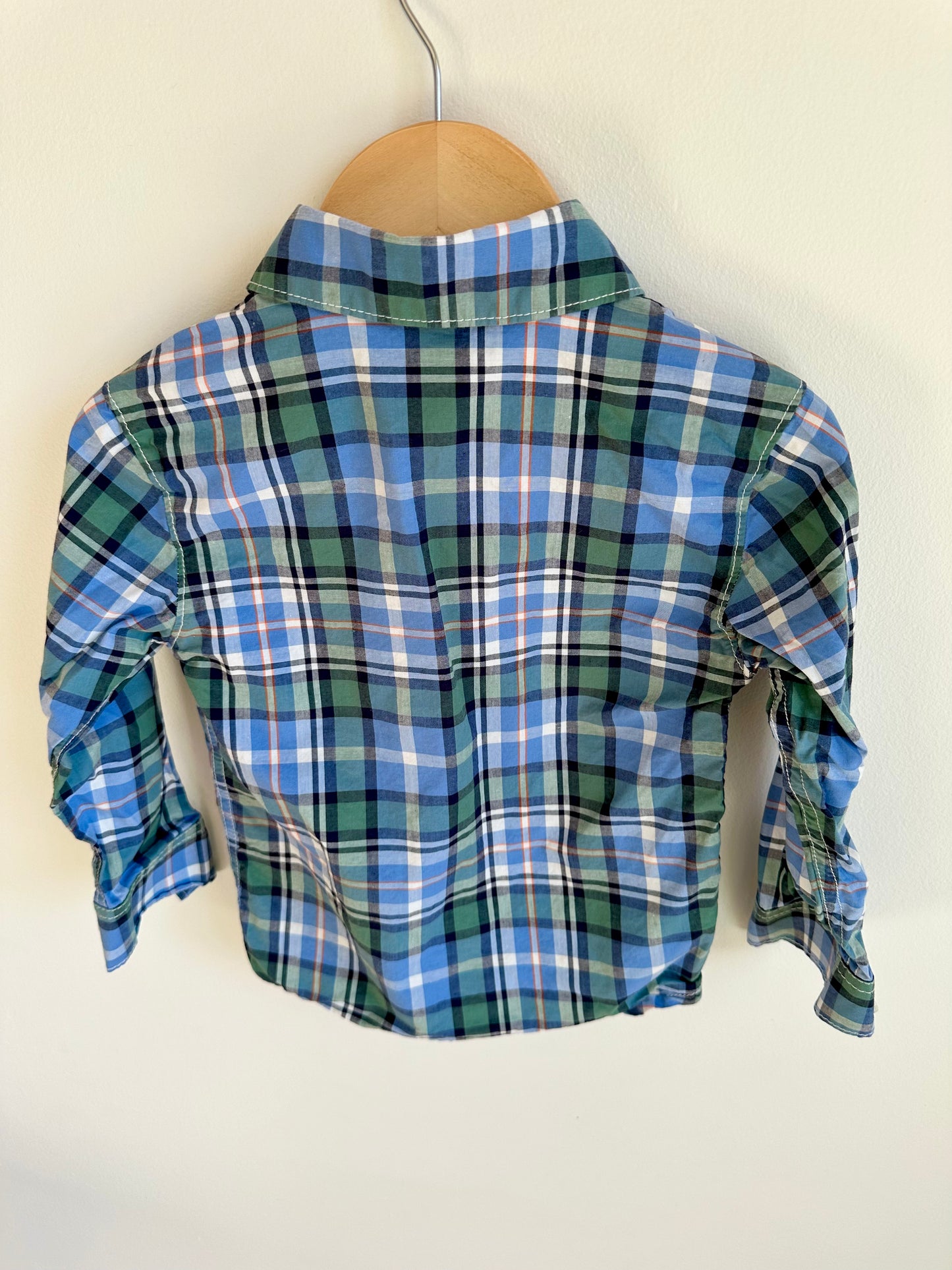 Green + Blue Plaid Button Up Top / 2T