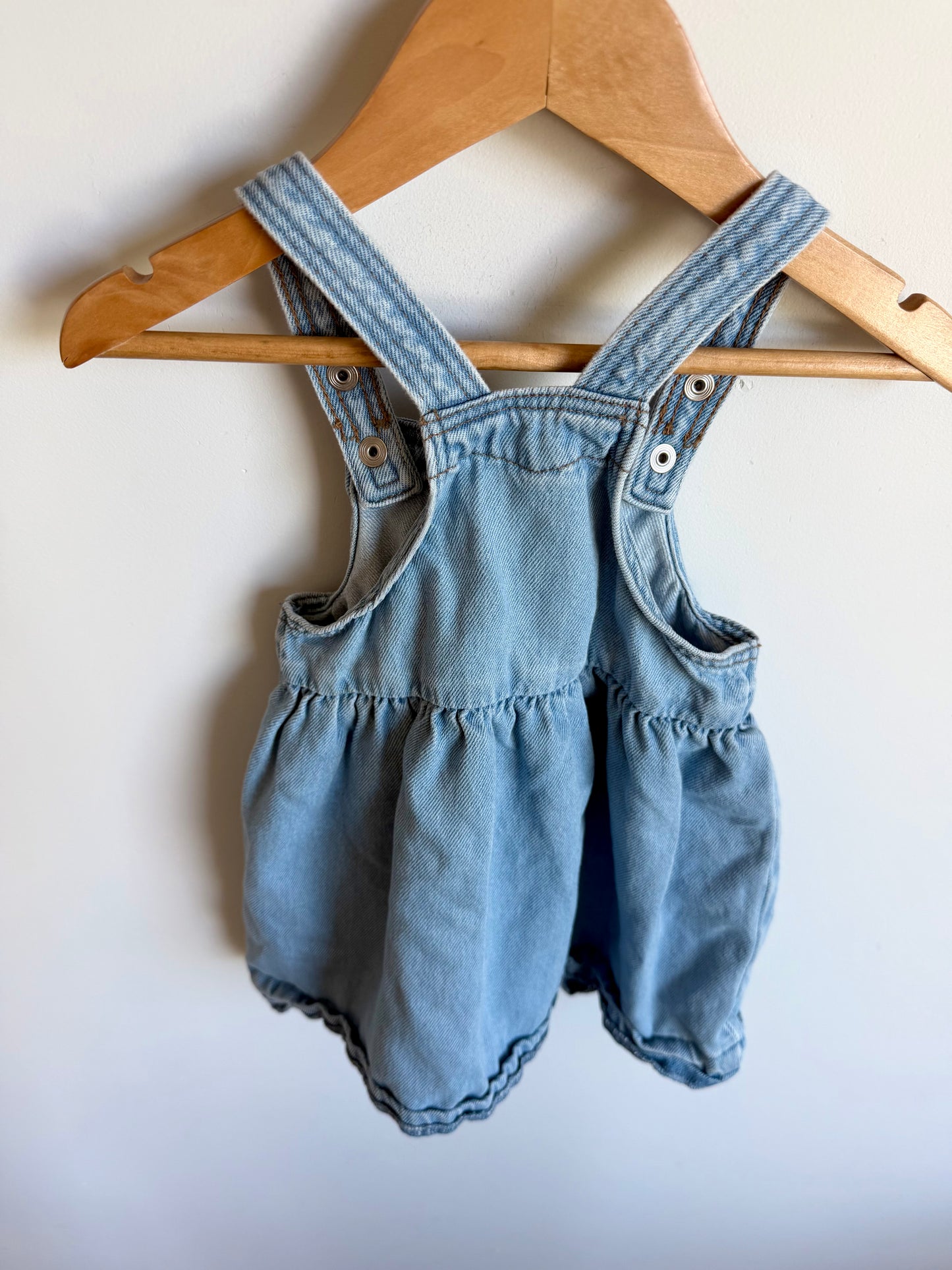 H&M Denim Floral Overall Dress/ 9-12m